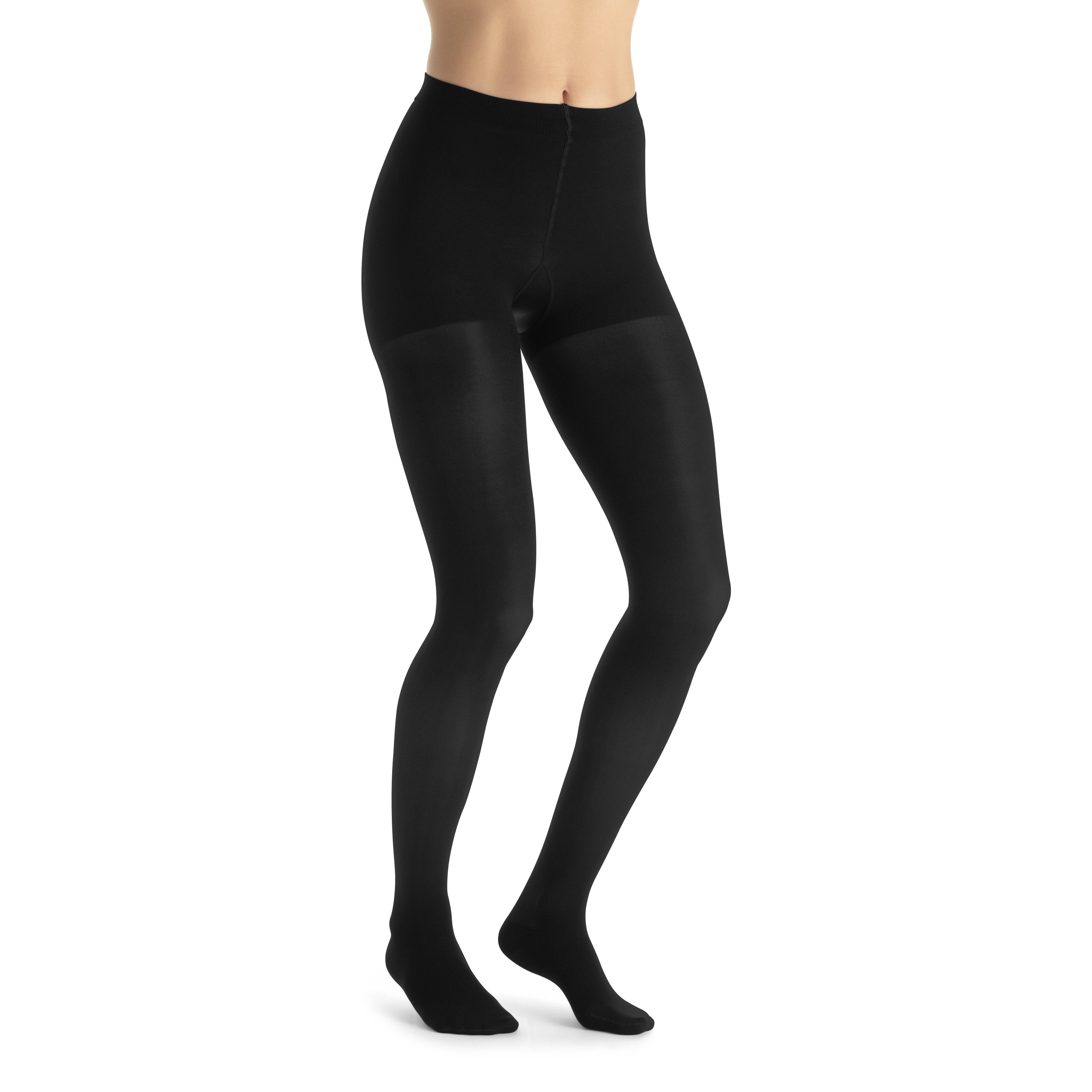 Black compression pantyhose worn full length