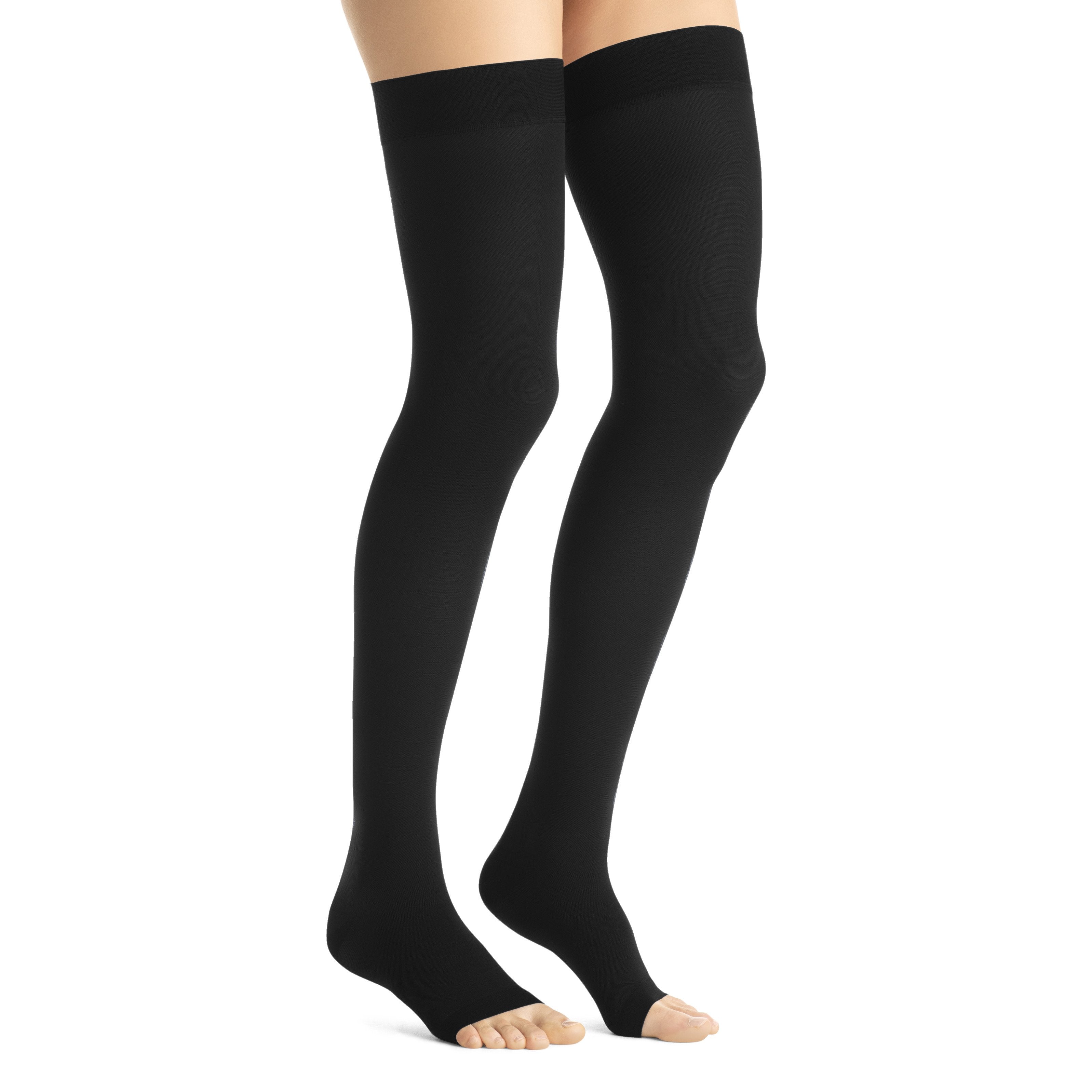 JOBST Opaque Women's Thigh High 20-30 mmHg Compression Stockings - Open Toe – Black