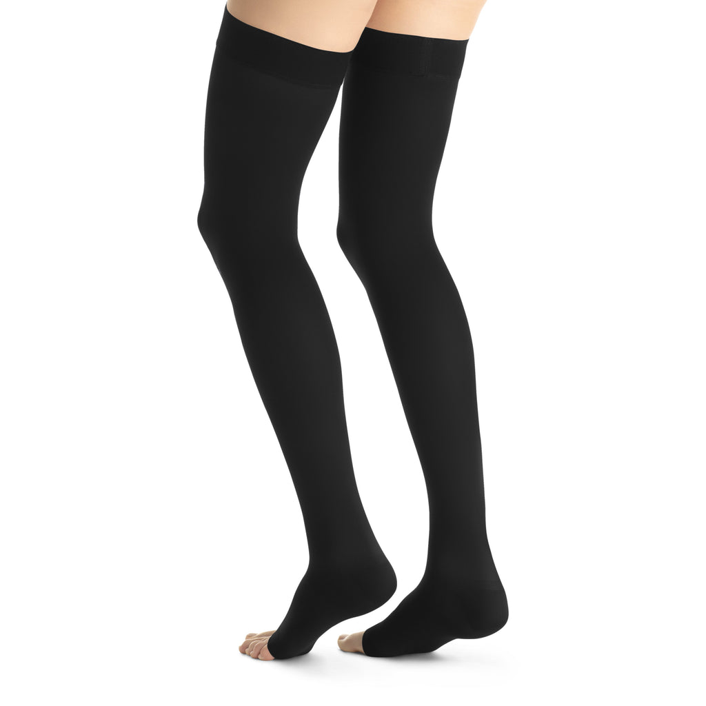 JOBST Opaque Women's Thigh High 30-40 mmHg Compression Stockings - Open Toe – Black
