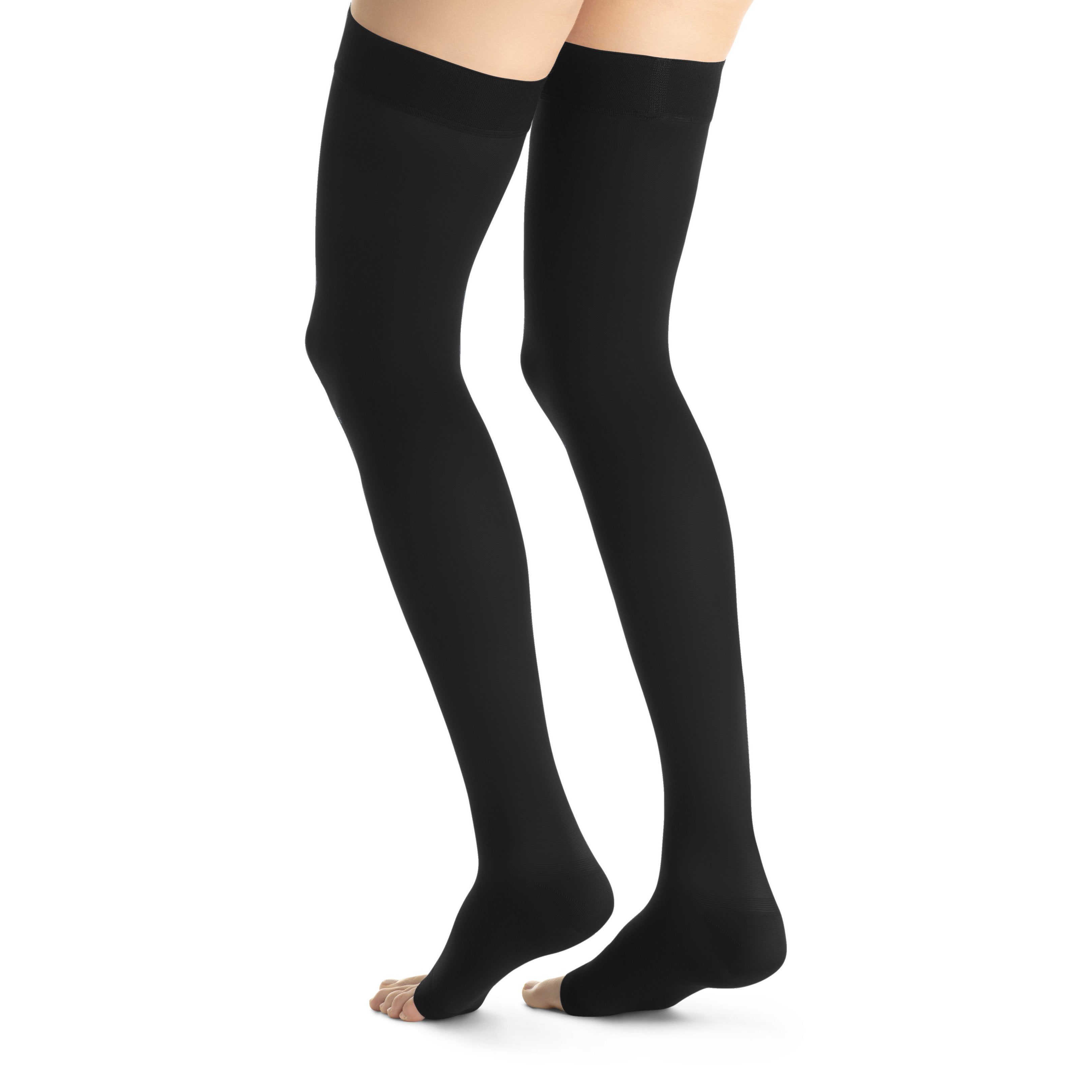 JOBST Opaque Women's Thigh High 30-40 mmHg Compression Stockings - Open Toe – Black