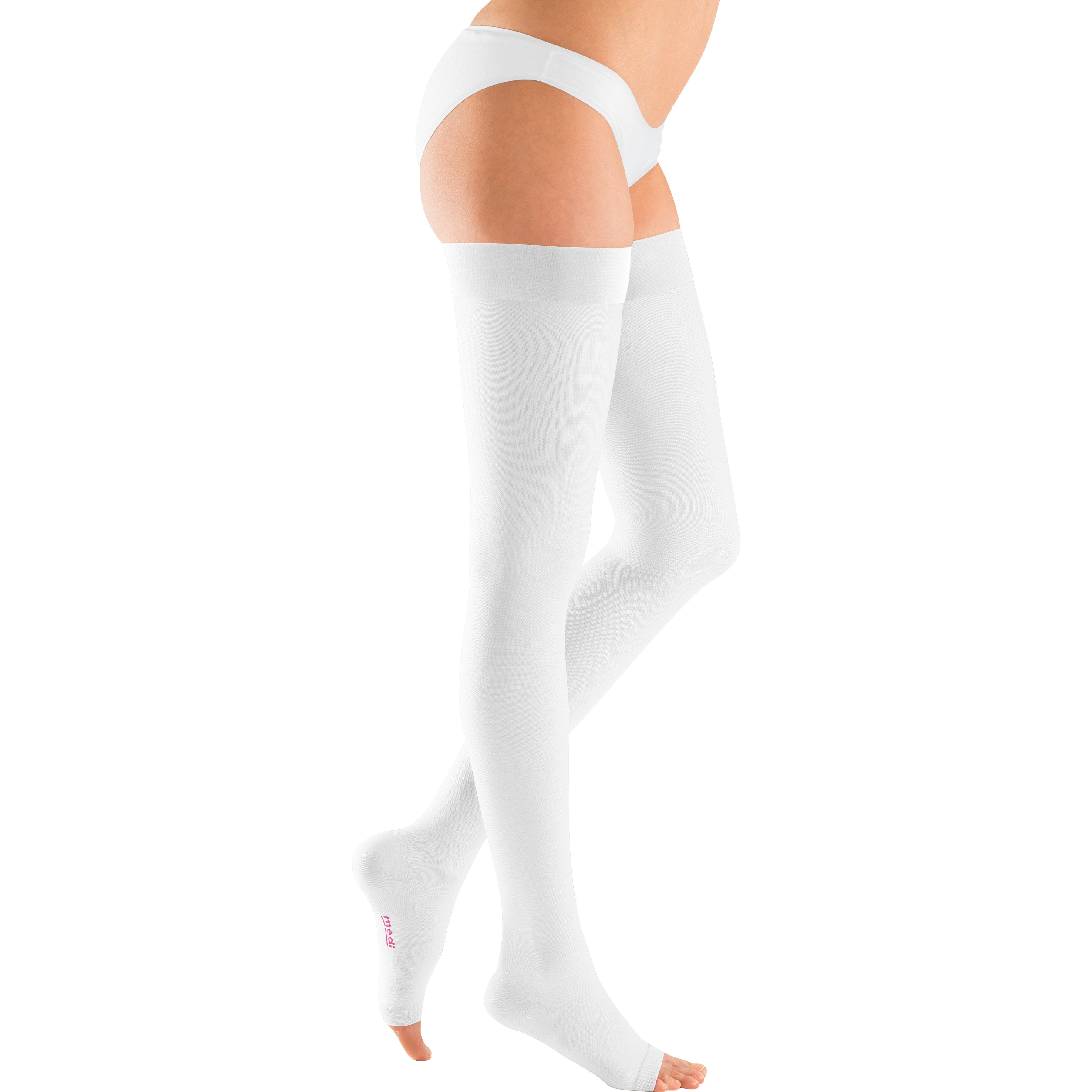 mediven Plus Thigh High 30-40 mmHg Compression Socks Open Toe – White