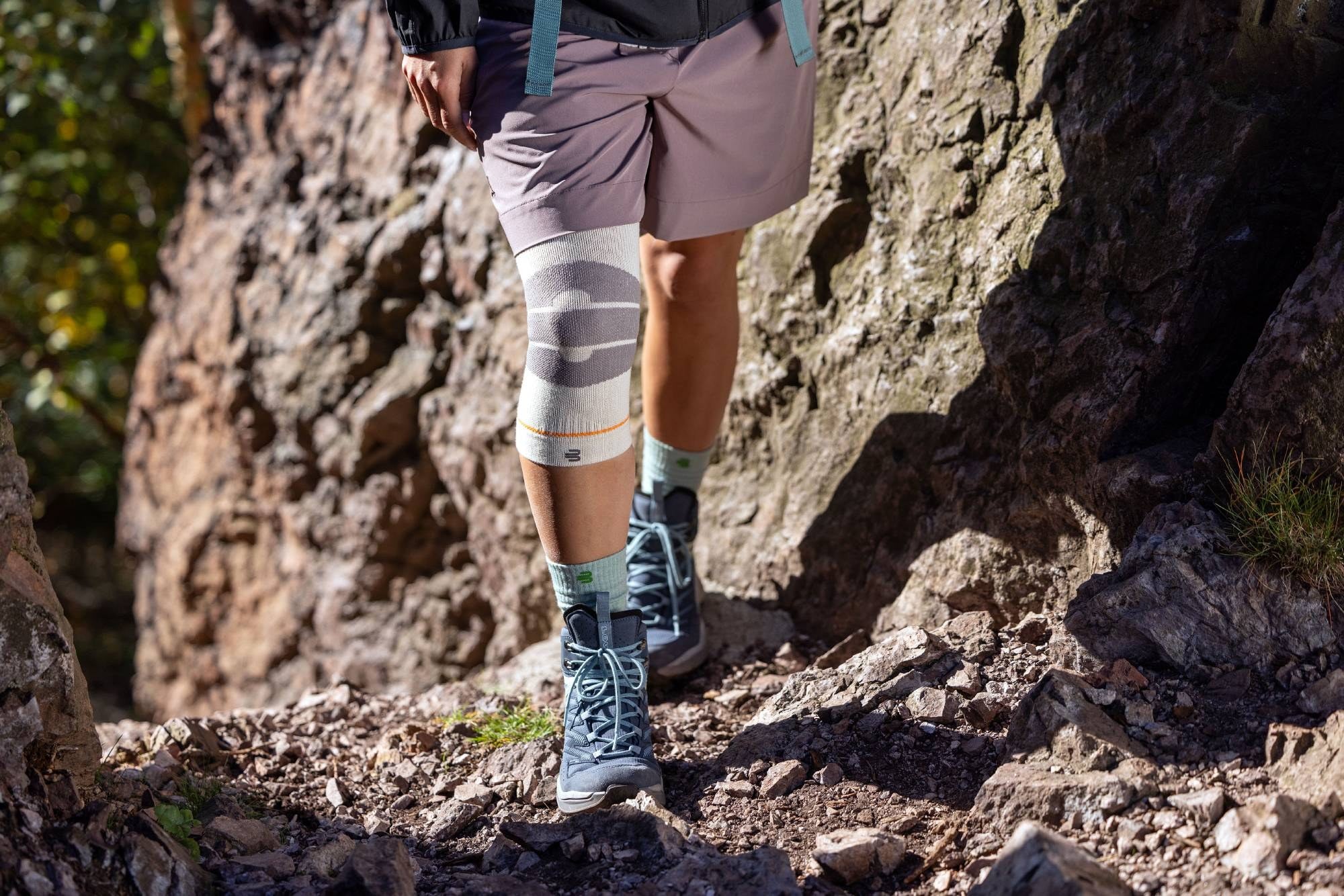 Merino Compression Knee Sleeve worn while hiking