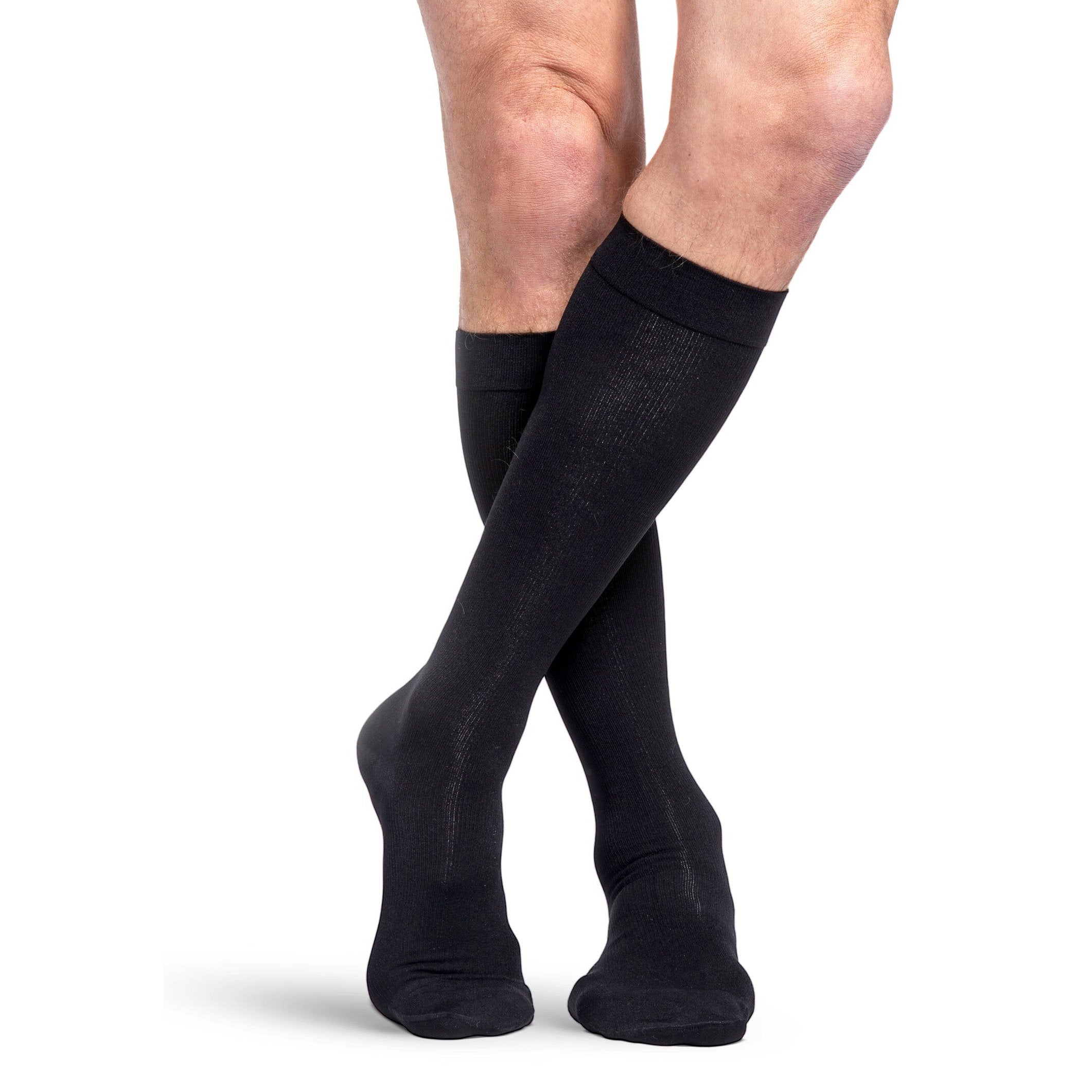 Sigvaris Cotton Men's Knee High with Grip-Top 30-40 mmHg Compression Socks – Black