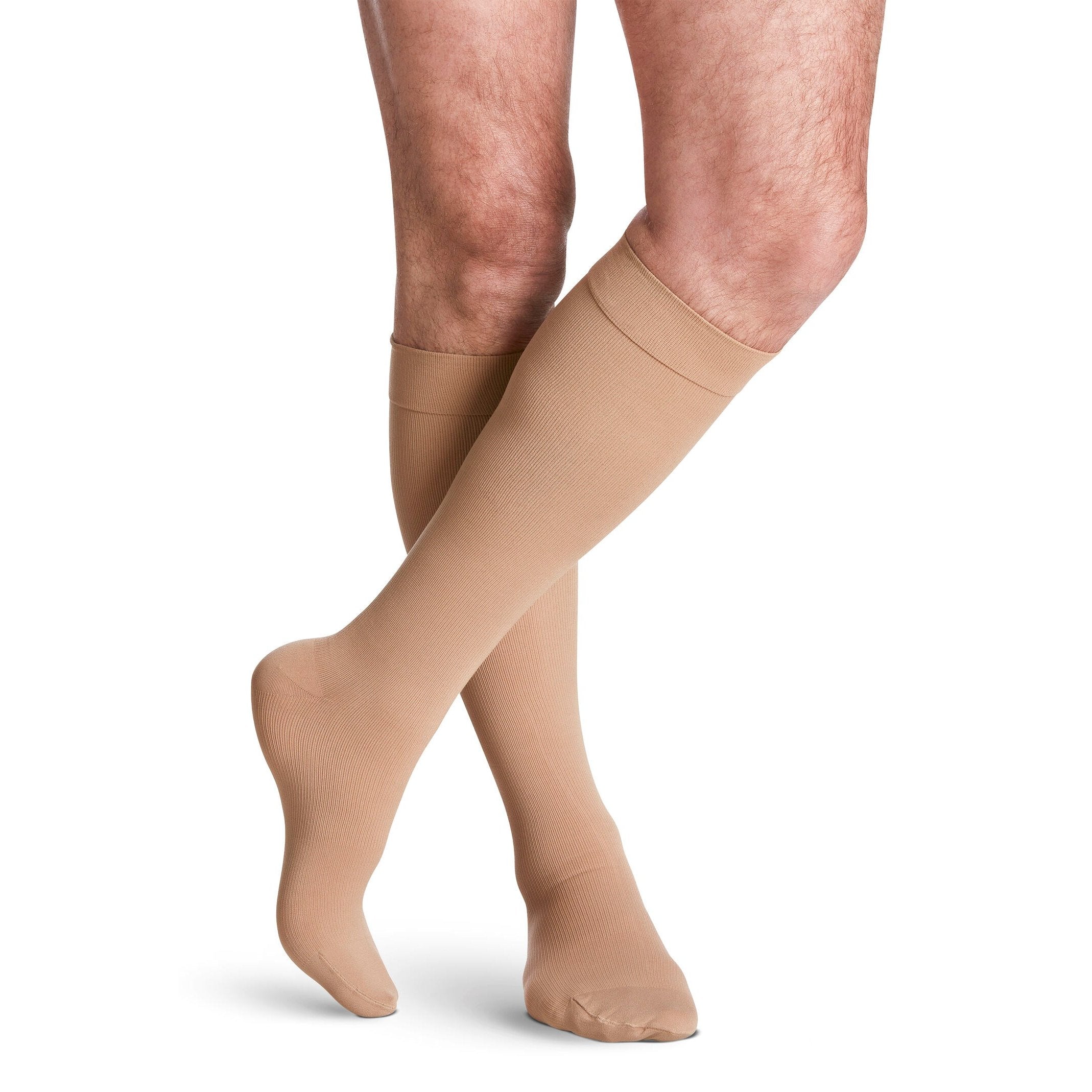 Sigvaris Cotton Men's Knee High with Grip-Top 20-30 mmHg Compression Socks – Light Beige