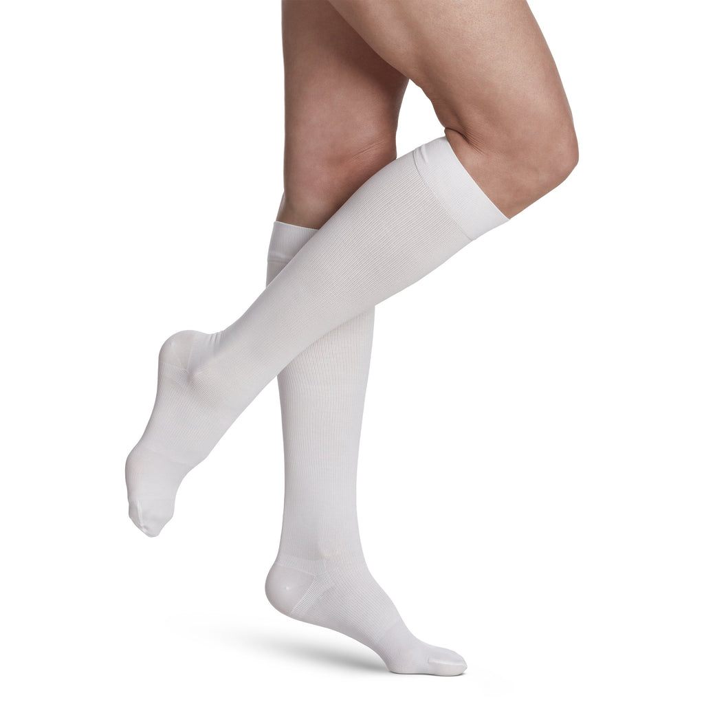 Sigvaris Cotton Women's Knee High 20-30 mmHg Compression Socks – White