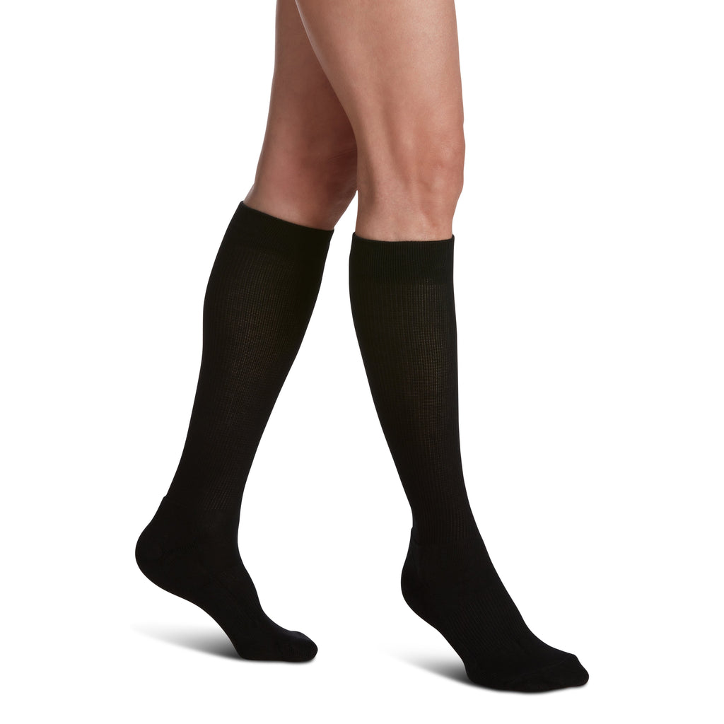 Sigvaris Cushioned Cotton Women's Knee High 20-30 mmHg Compression Socks – Black