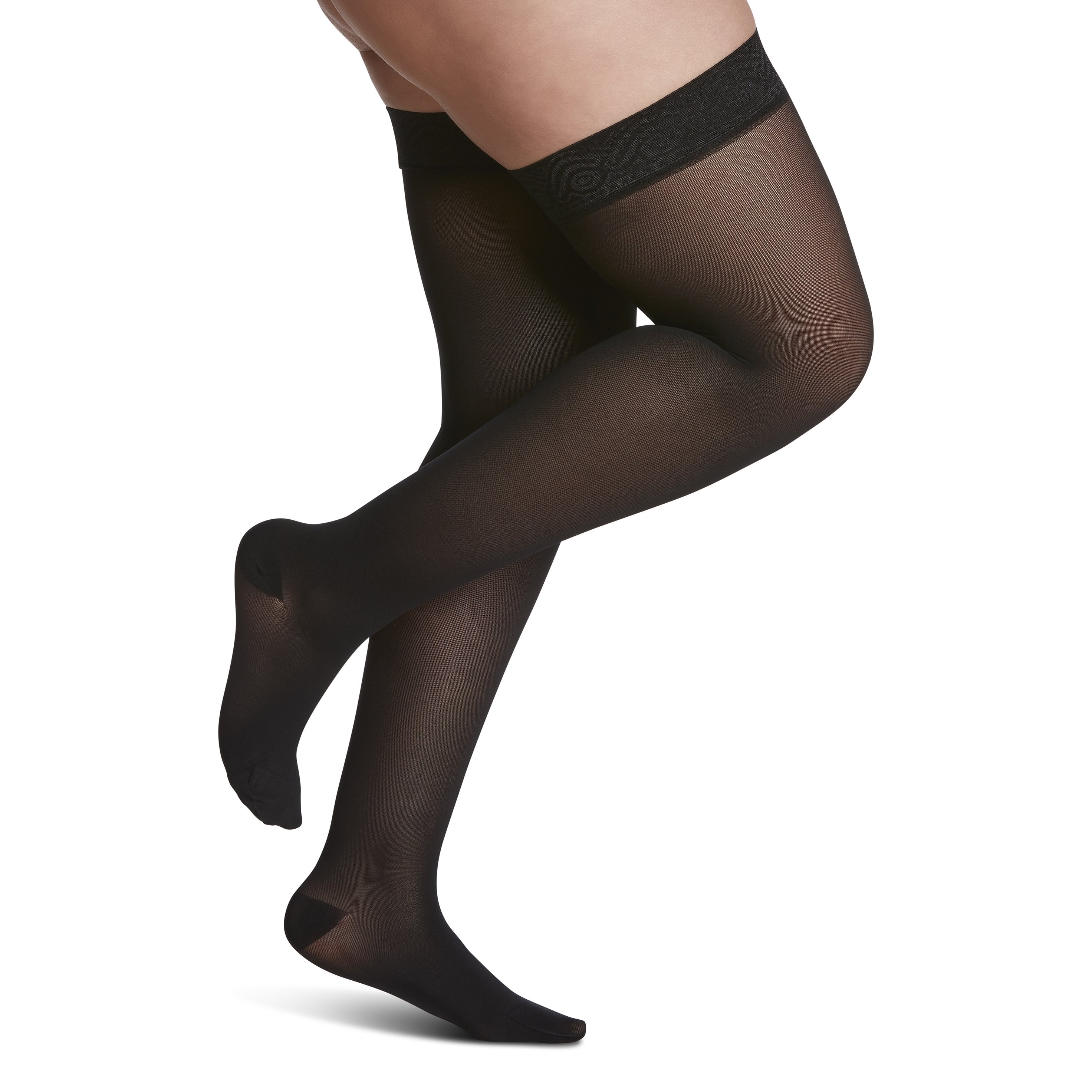 Sigvaris Medium Sheer Women's Thigh High with Grip-Top 20-30 mmHg Compression Stockings – Black