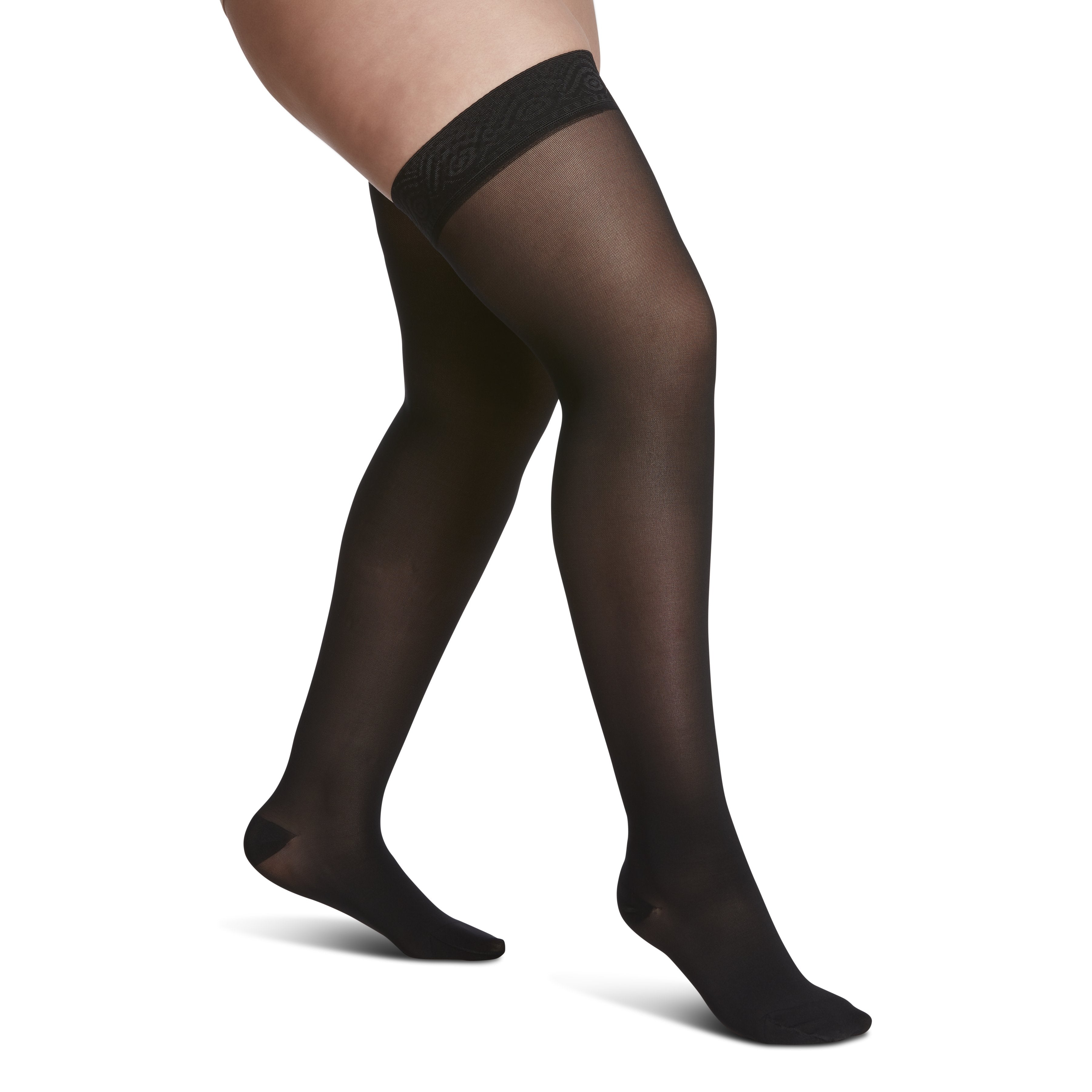 Sigvaris Medium Sheer Women's Thigh High with Grip-Top 20-30 mmHg Compression Stockings – Black