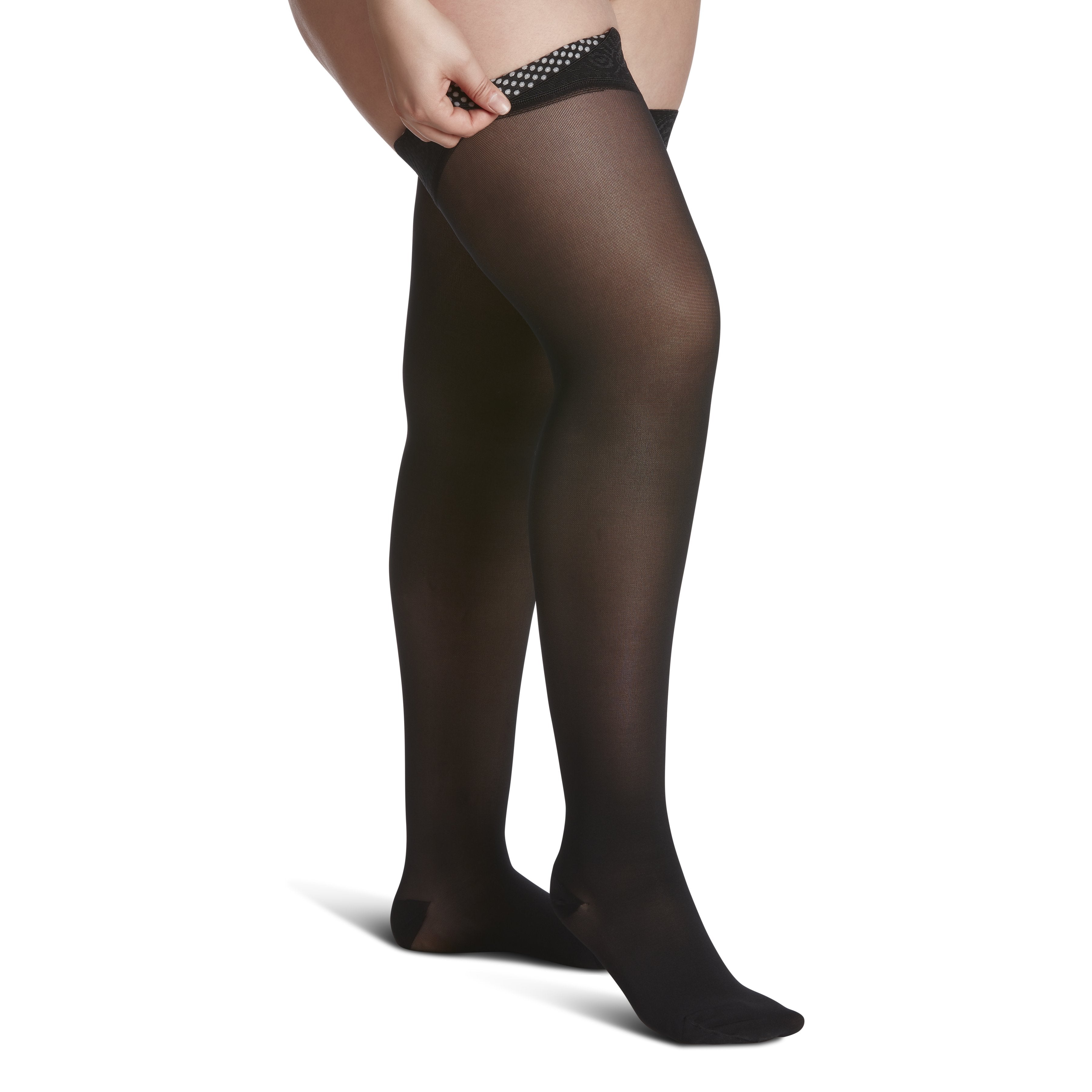 Sigvaris Medium Sheer Women's Thigh High with Grip-Top 20-30 mmHg Compression Stockings – Black