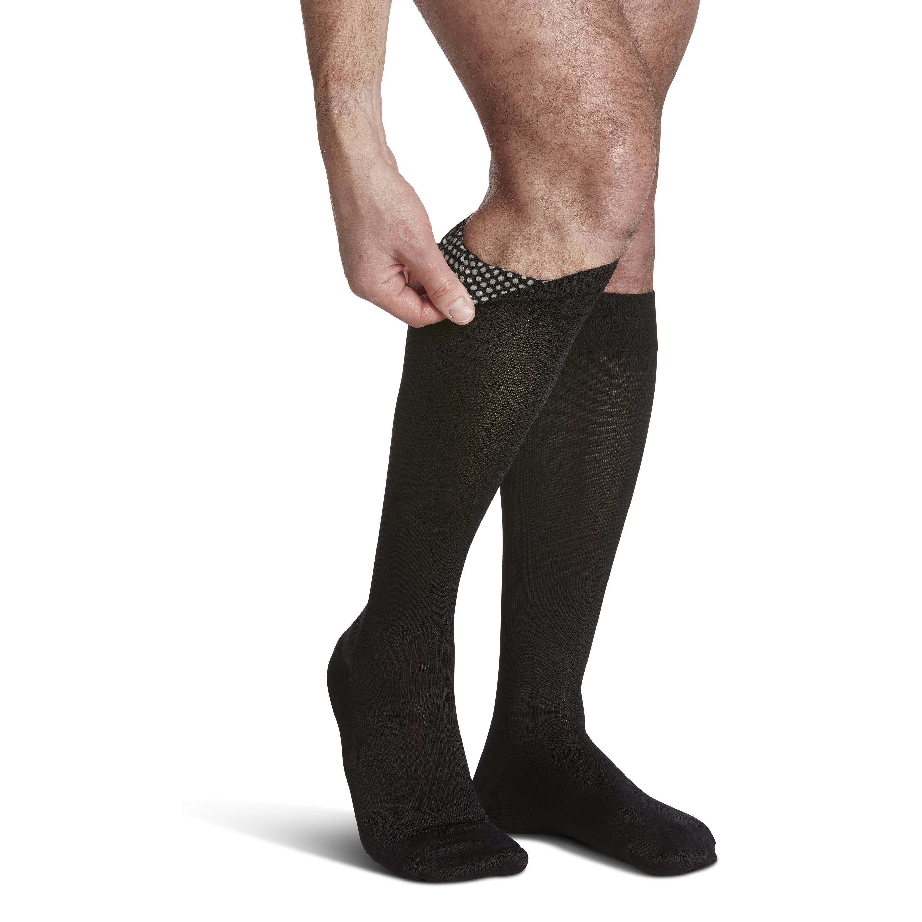 Sigvaris Microfiber Men's Knee High with Grip-Top 30-40 mmHg Compression Socks – Black