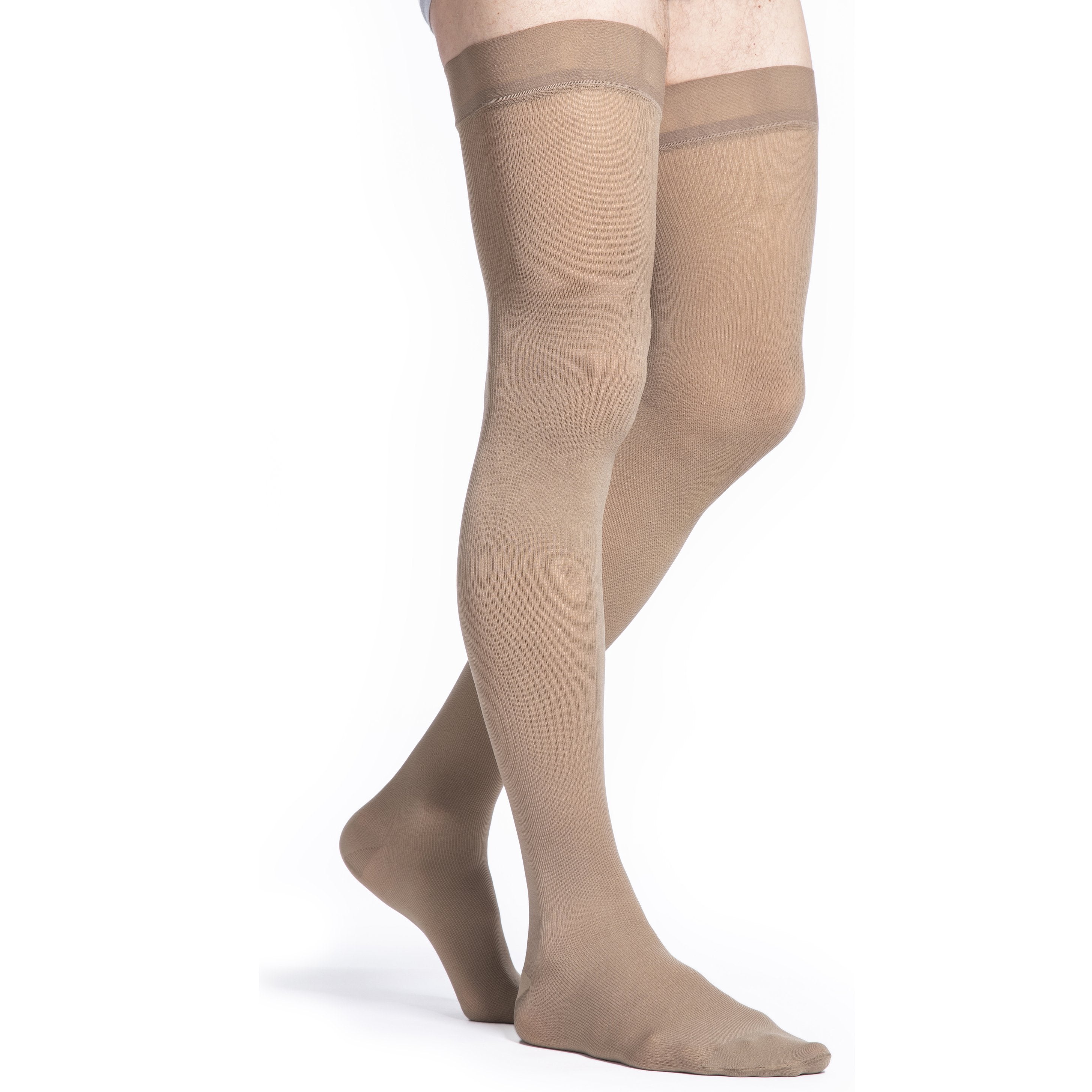 Sigvaris Microfiber Men's Thigh High with Grip-Top 30-40 mmHg Compression Stockings – Tan Khaki