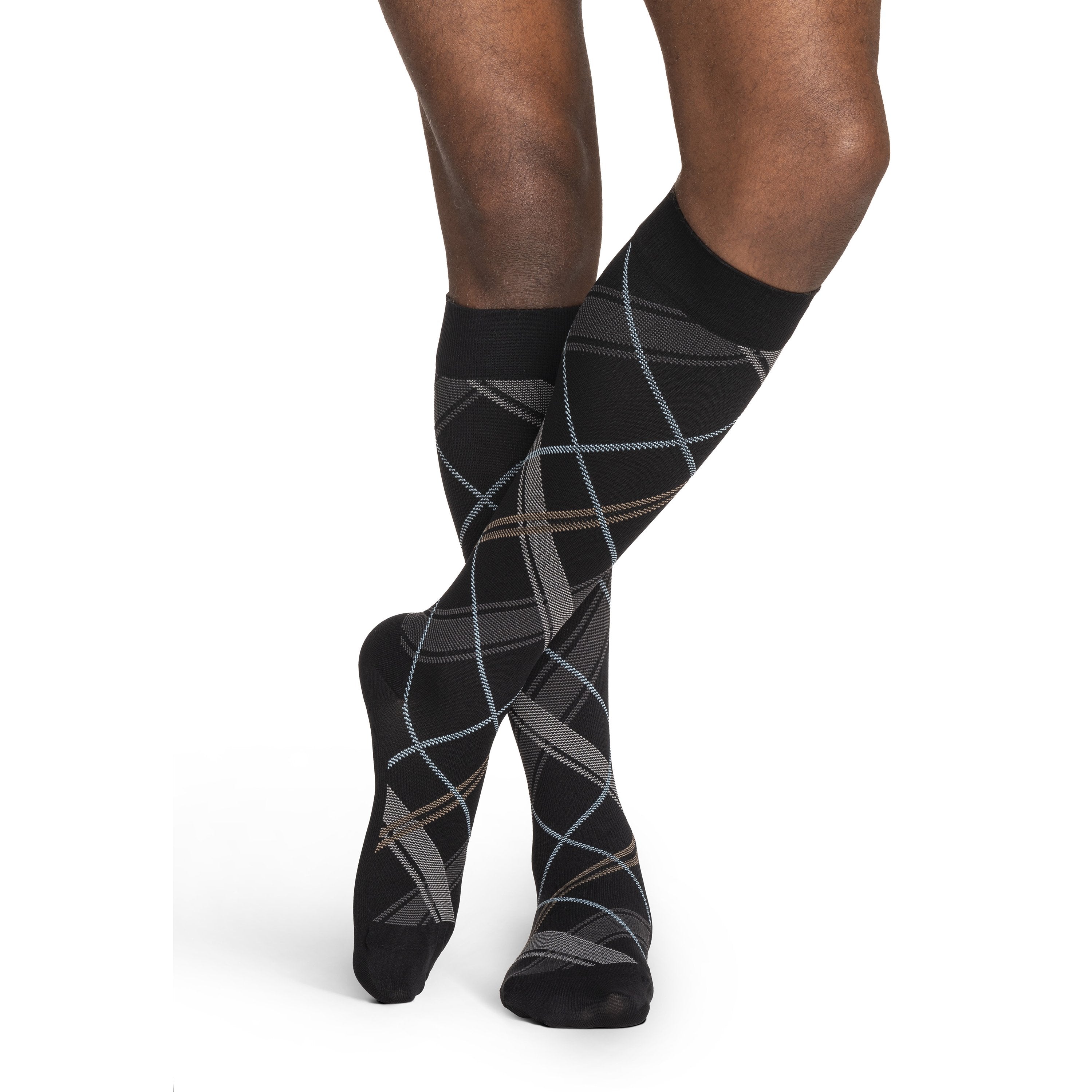 Sigvaris Microfiber Patterns Men's Knee High 20-30 mmHg Compression Socks – Black Plaid