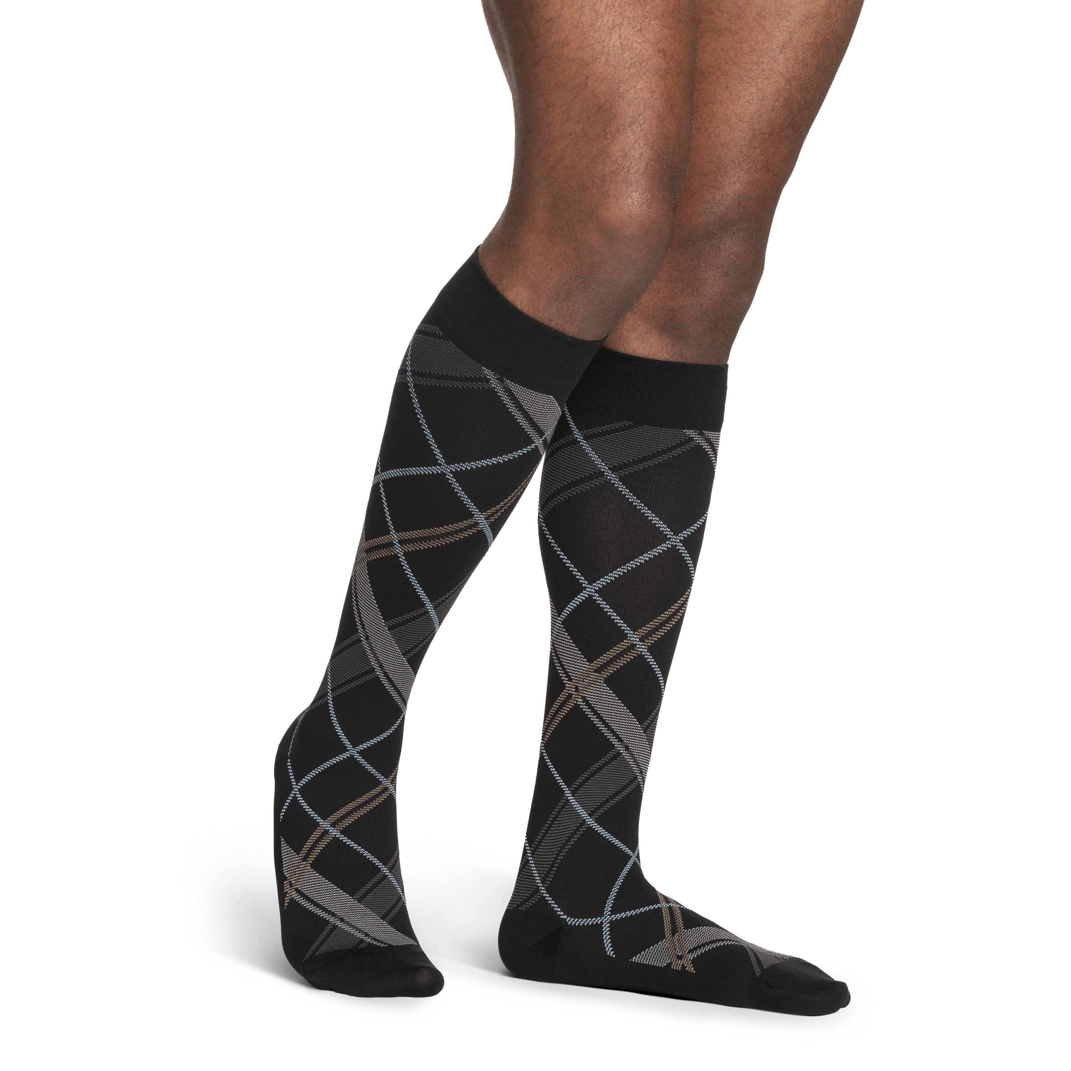 Sigvaris Microfiber Patterns Men's Knee High 20-30 mmHg Compression Socks – Black Plaid