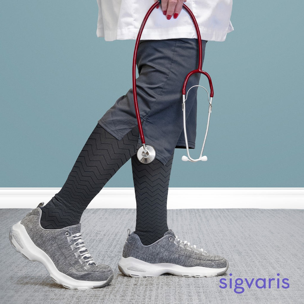 Sigvaris Microfiber Patterns Women's Knee High 20-30 mmHg Compression Socks – Graphite Chevron