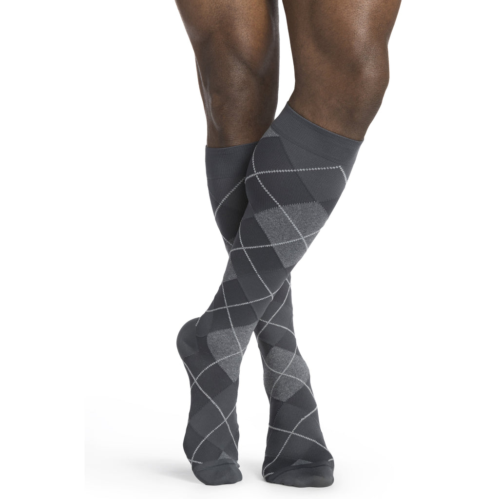 Sigvaris Microfiber Shades Men's Knee High 15-20 mmHg Compression Socks – Graphite Argyle