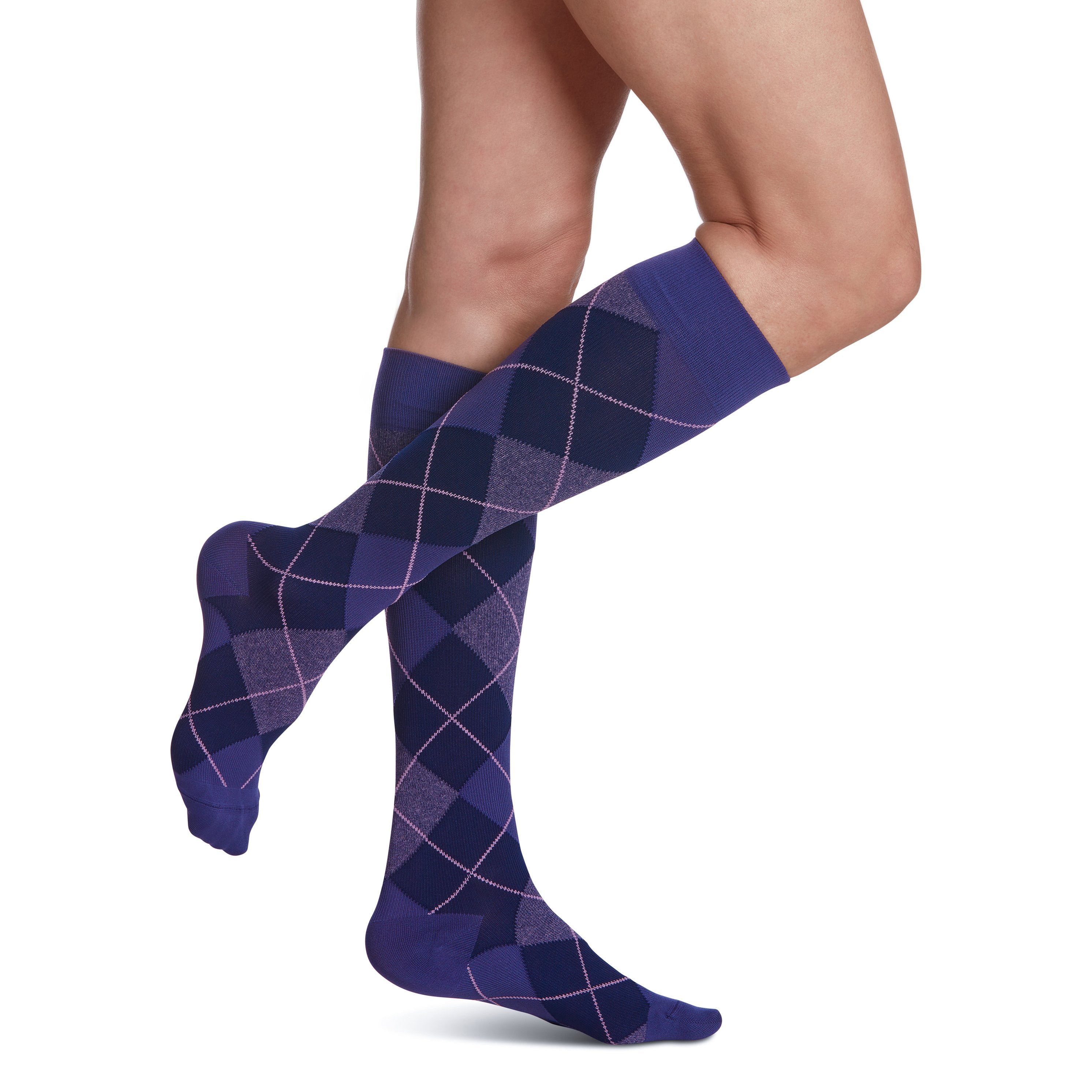 Sigvaris Microfiber Shades Women's Knee High 15-20 mmHg Compression Socks – Purple Argyle