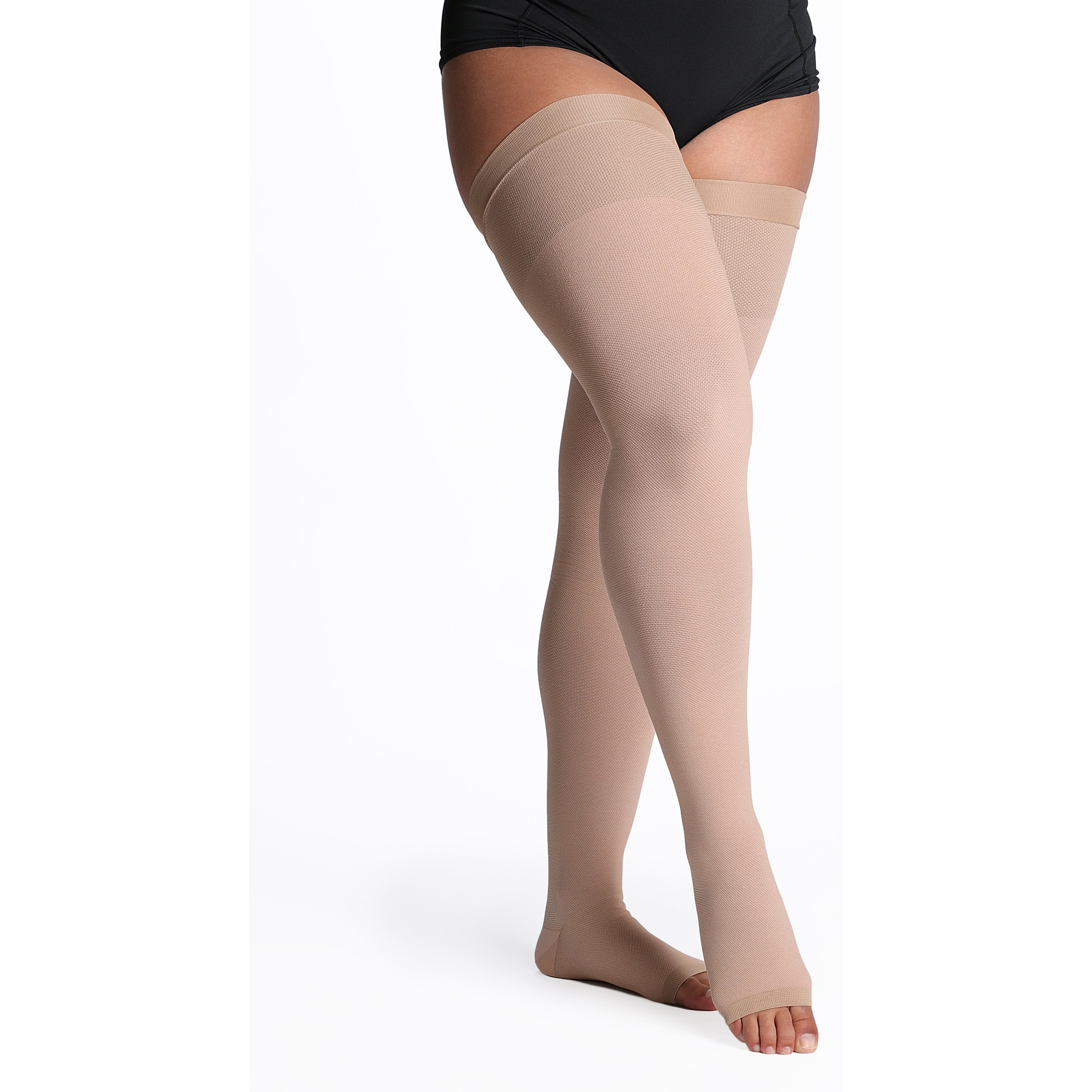Sigvaris Natural Rubber Thigh High 50-60 mmHg Compression Stockings Open Toe – Beige