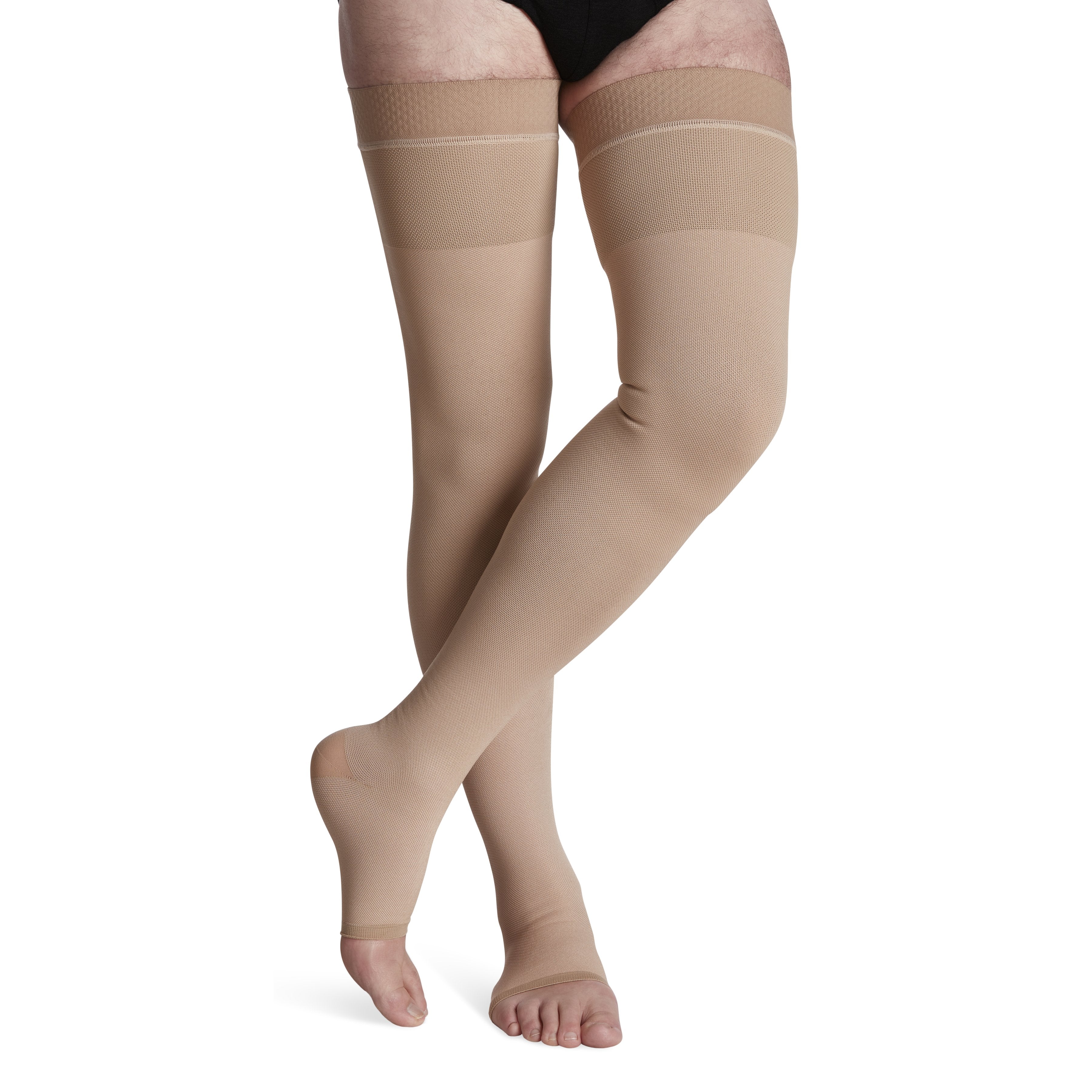 Sigvaris Natural Rubber Thigh High with Grip-Top 40-50 mmHg Compression Stockings Open Toe – Beige