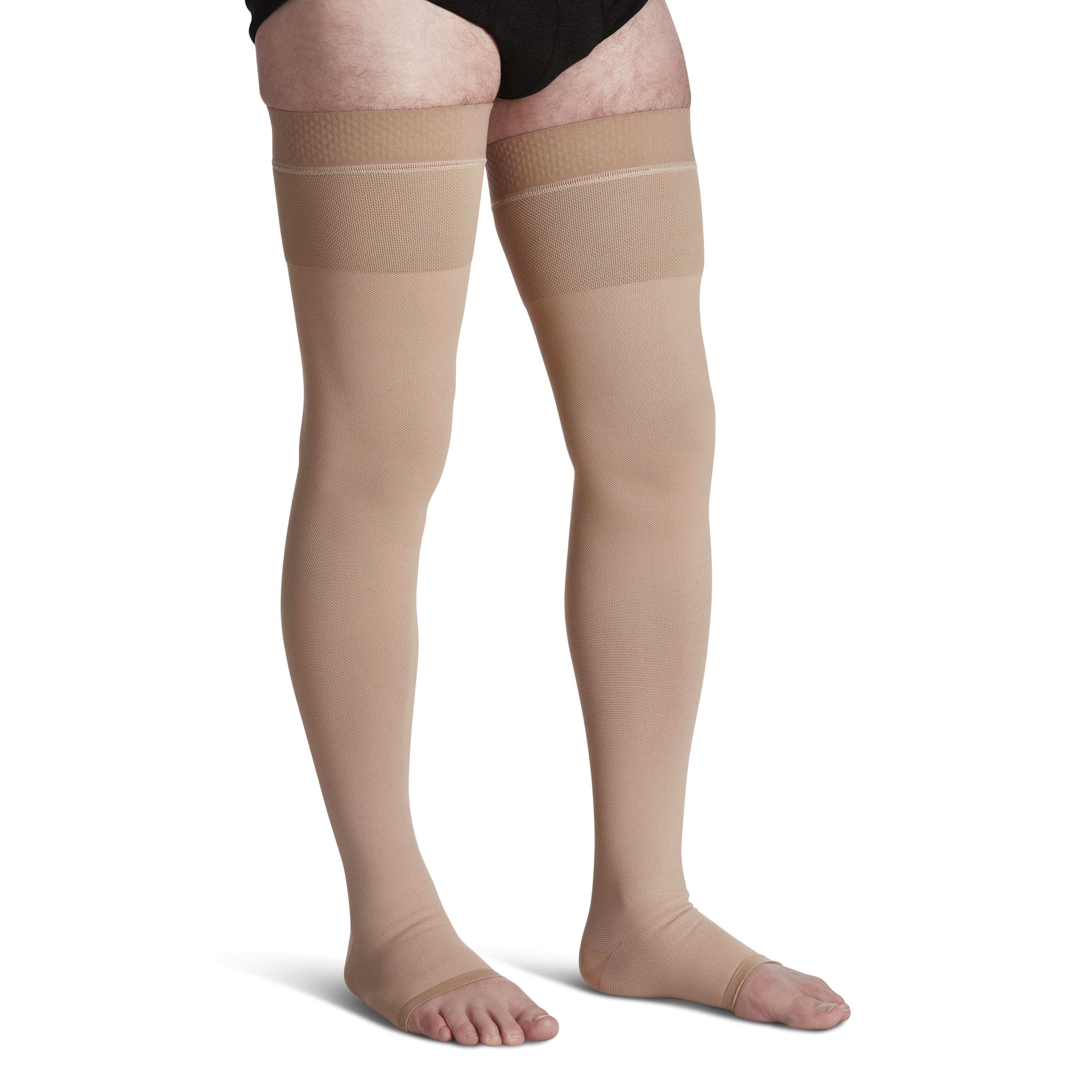 Sigvaris Natural Rubber Thigh High with Grip-Top 40-50 mmHg Compression Stockings Open Toe – Beige