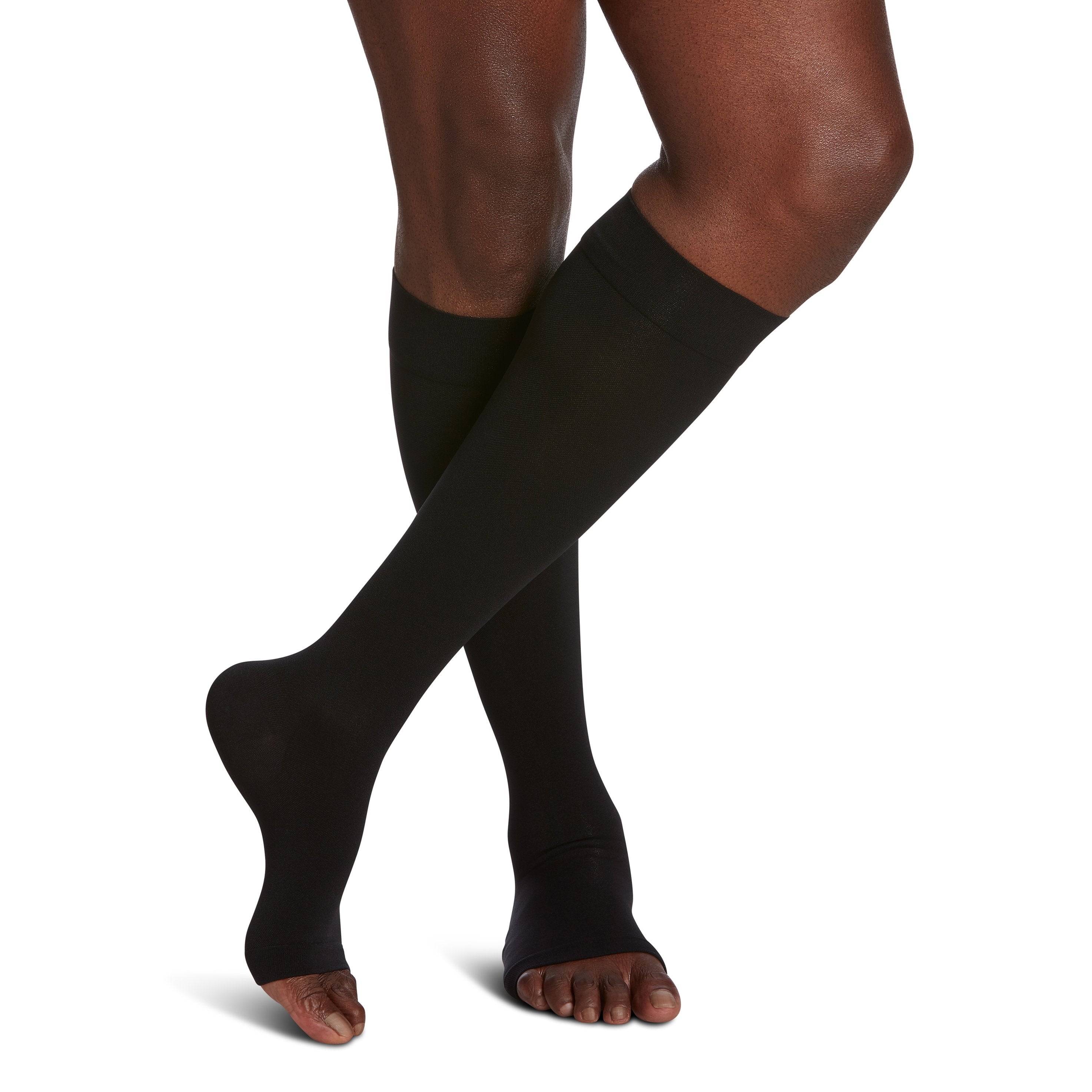 Sigvaris Opaque Knee High 20-30 mmHg Compression Socks Open Toe – Black