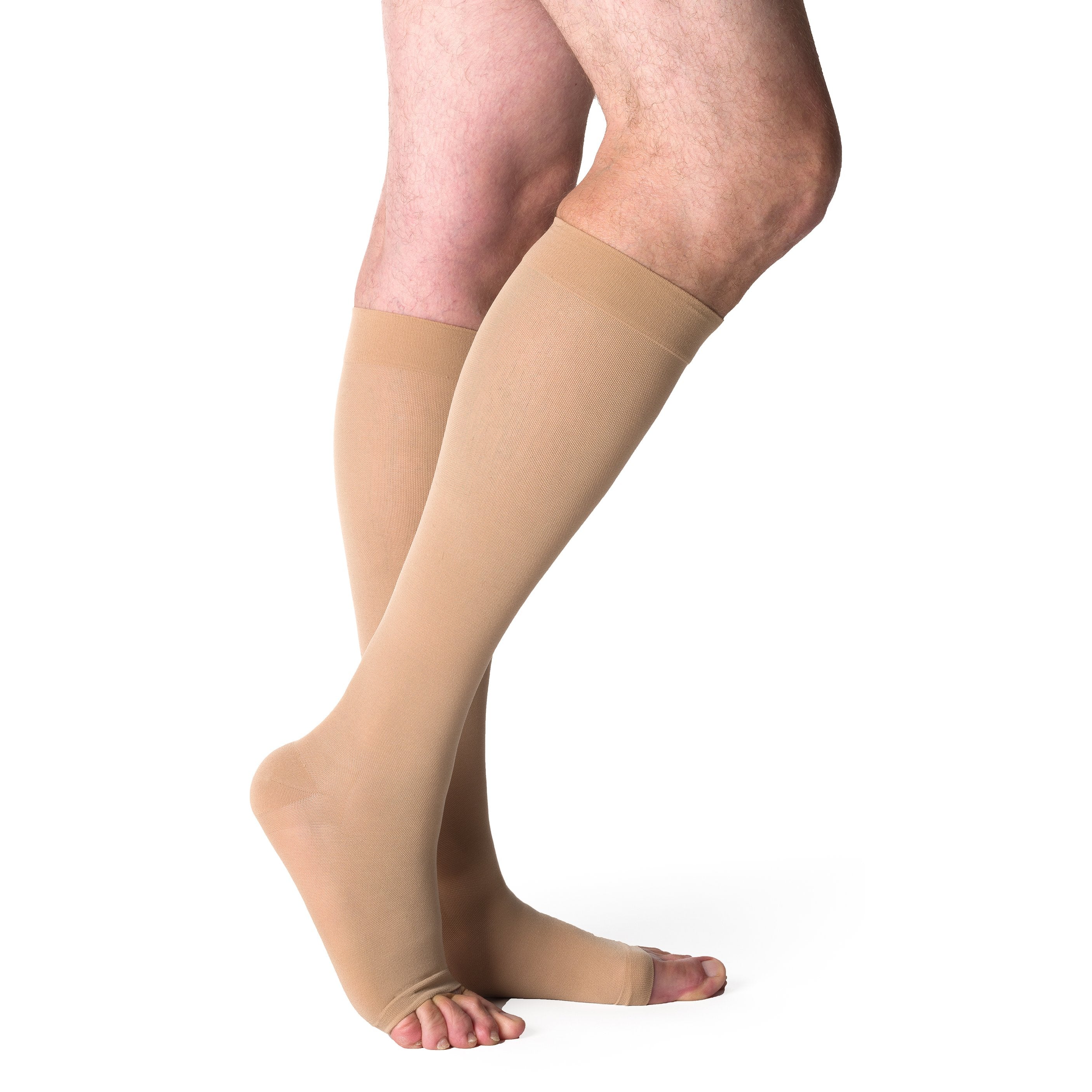 Sigvaris Opaque Knee High 30-40 mmHg Compression Socks Open Toe – Light Beige