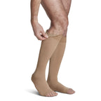 Sigvaris Opaque Knee High Plus with Grip-Top 20-30 mmHg Compression Socks Open Toe – Light Beige
