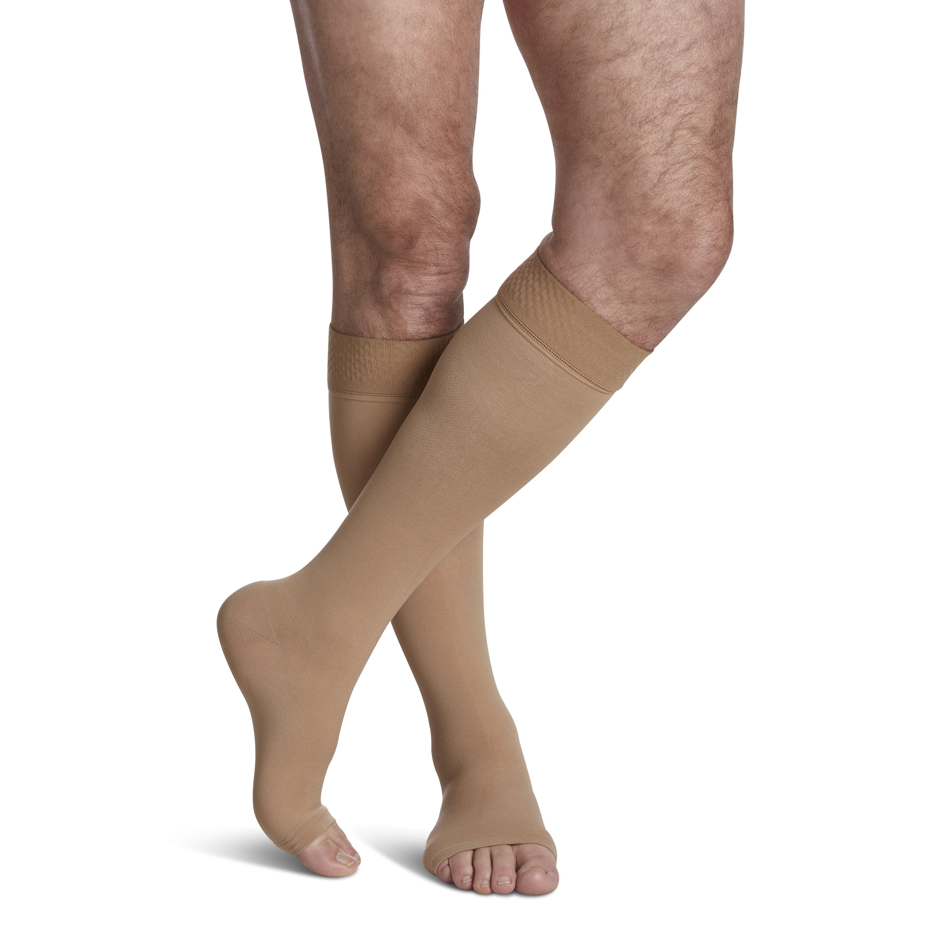 Sigvaris Opaque Knee High with Grip-Top 20-30 mmHg Compression Socks Open Toe – Light Beige