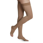 Sigvaris Opaque Thigh High with Grip-Top 20-30 mmHg Compression Stockings Open Toe – Light Beige