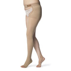 Sigvaris Opaque Thigh High with Waist Attachment 20-30 mmHg Compression Stockings Open Toe – Light Beige