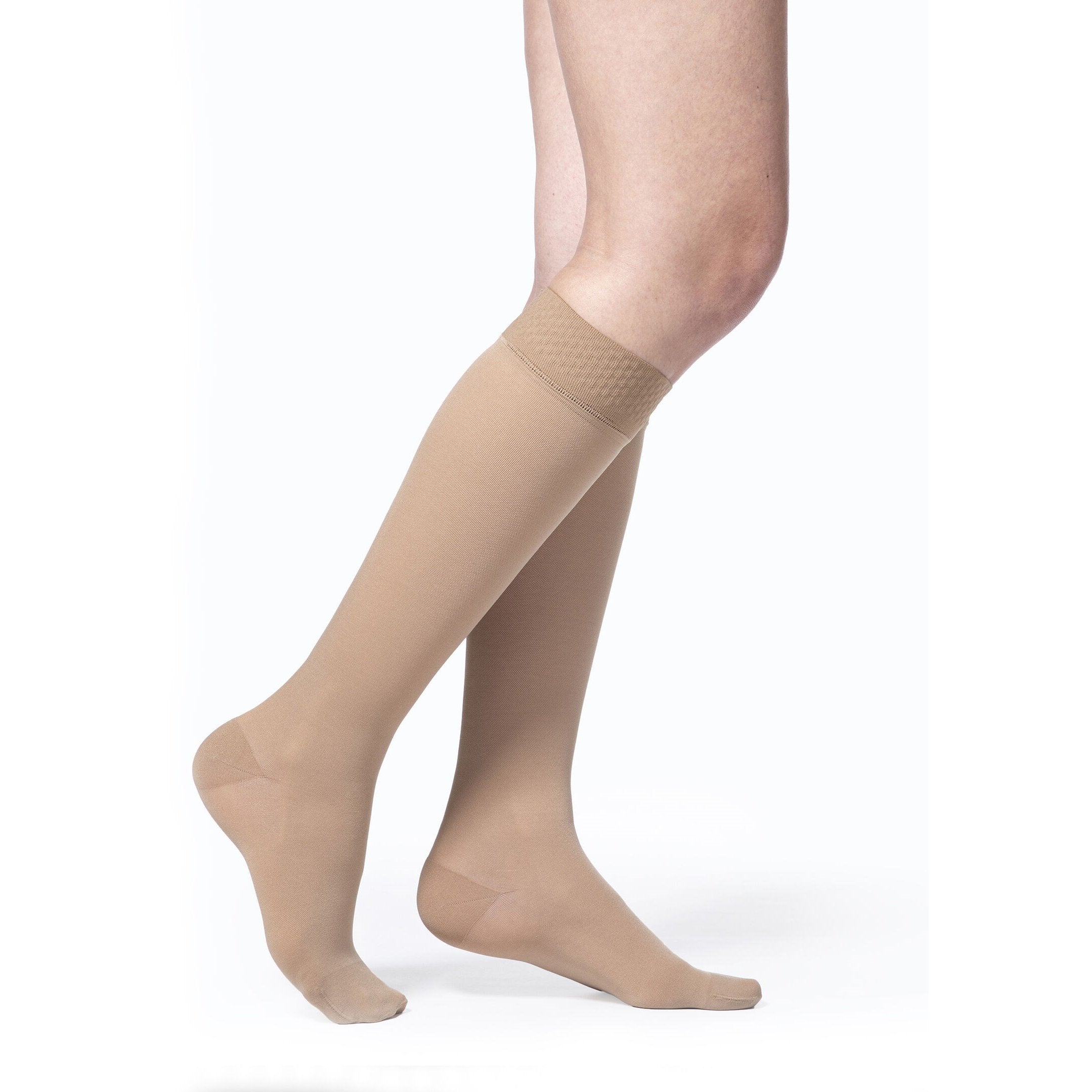 Sigvaris Opaque Women's Knee High Plus with Grip-Top 20-30 mmHg Compression Socks – Light Beige