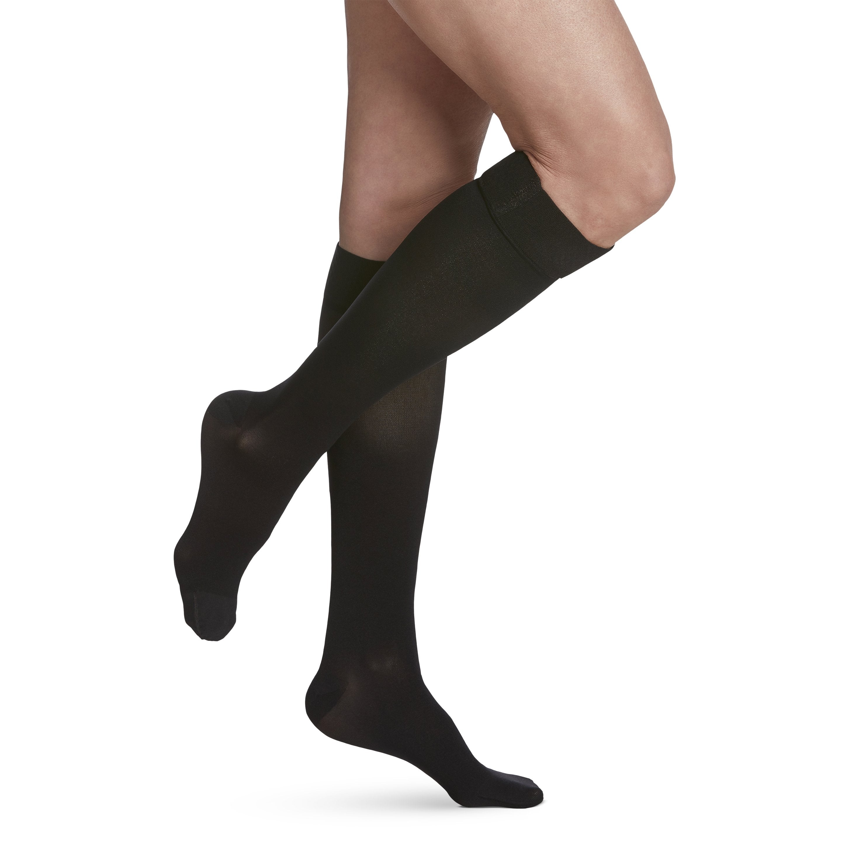 Sigvaris Opaque Women's Knee High with Grip-Top 30-40 mmHg Compression Socks – Black