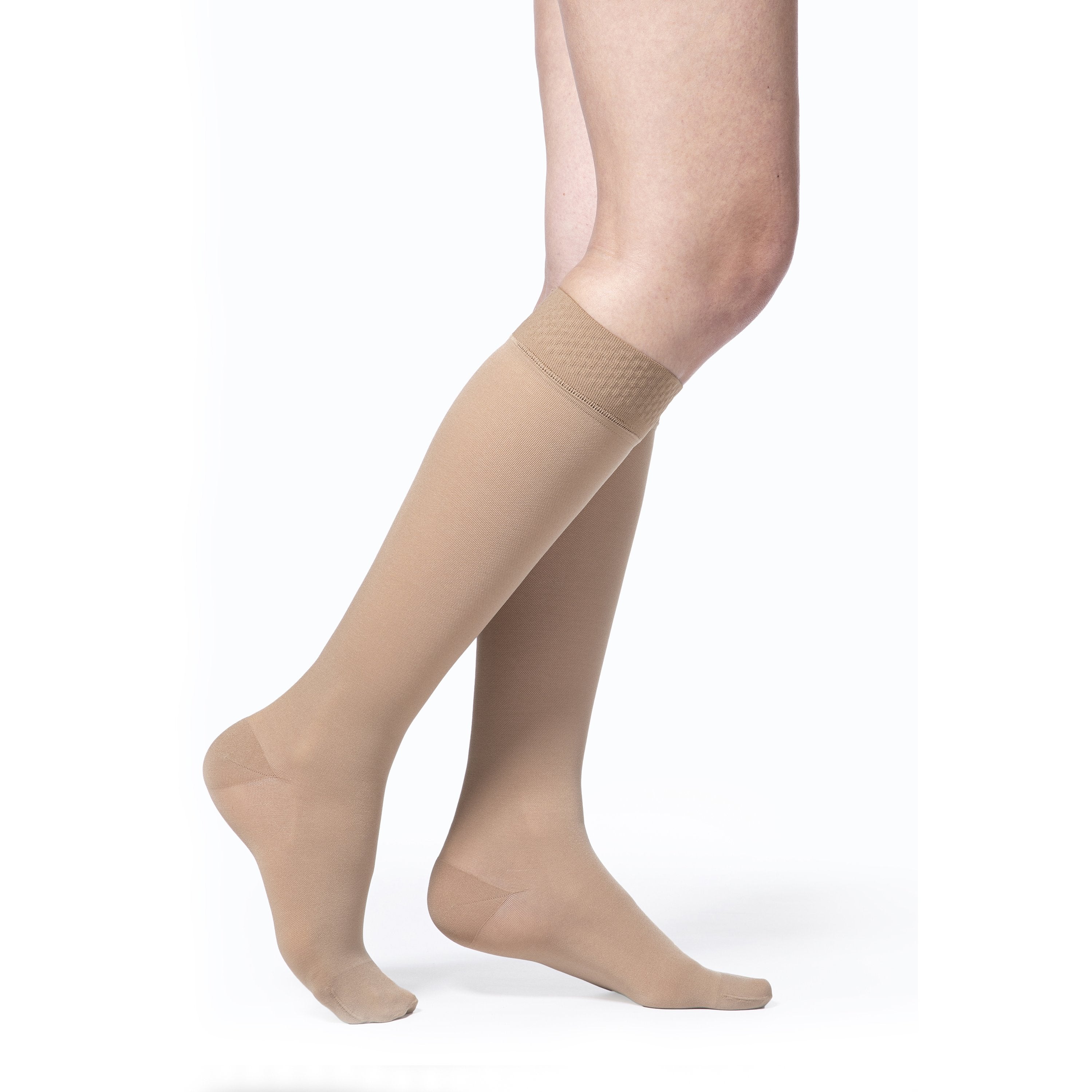 Sigvaris Opaque Women's Knee High with Grip-Top 20-30 mmHg Compression Socks – Light Beige