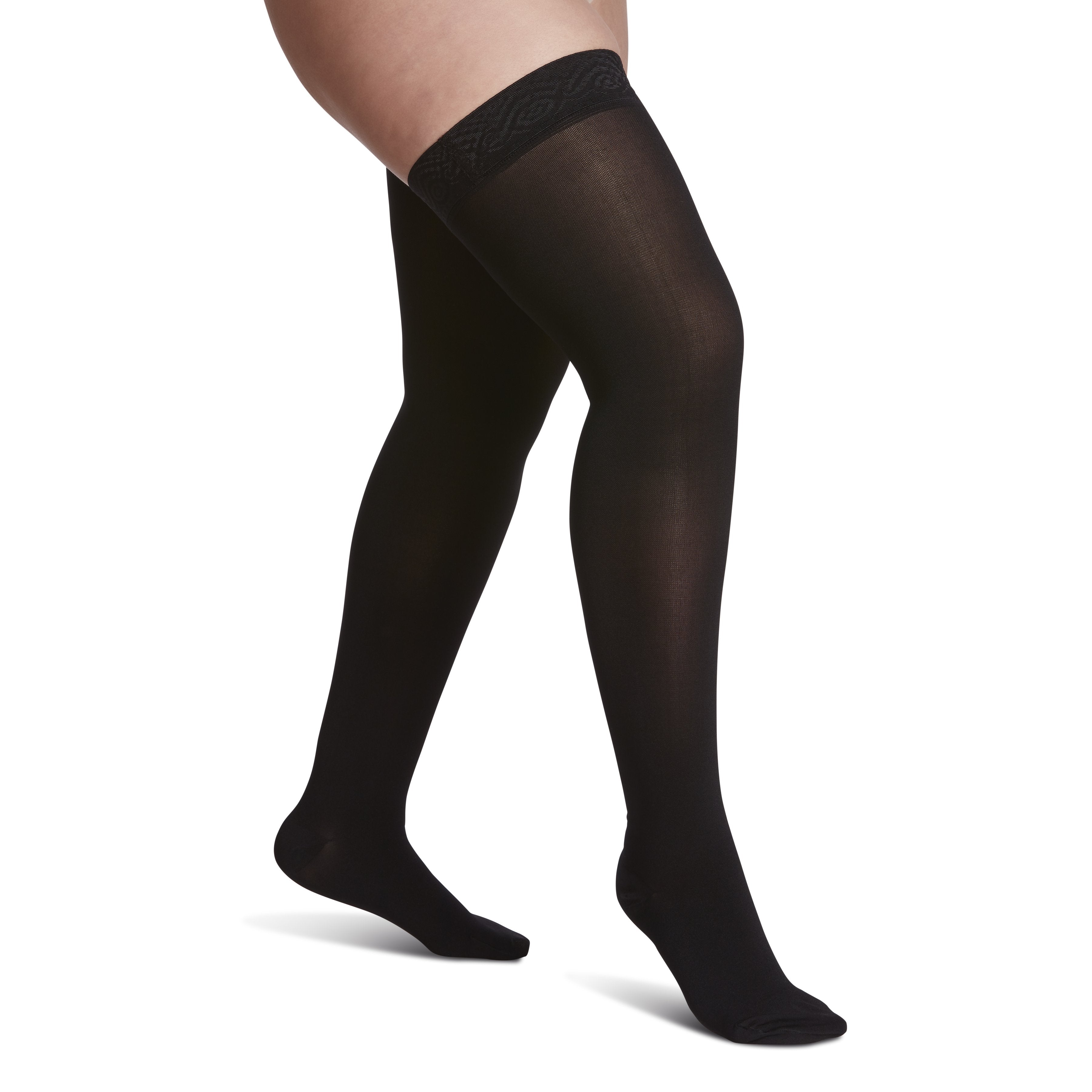 Sigvaris Opaque Women's Thigh High with Grip-Top 20-30 mmHg Compression Stockings – Black