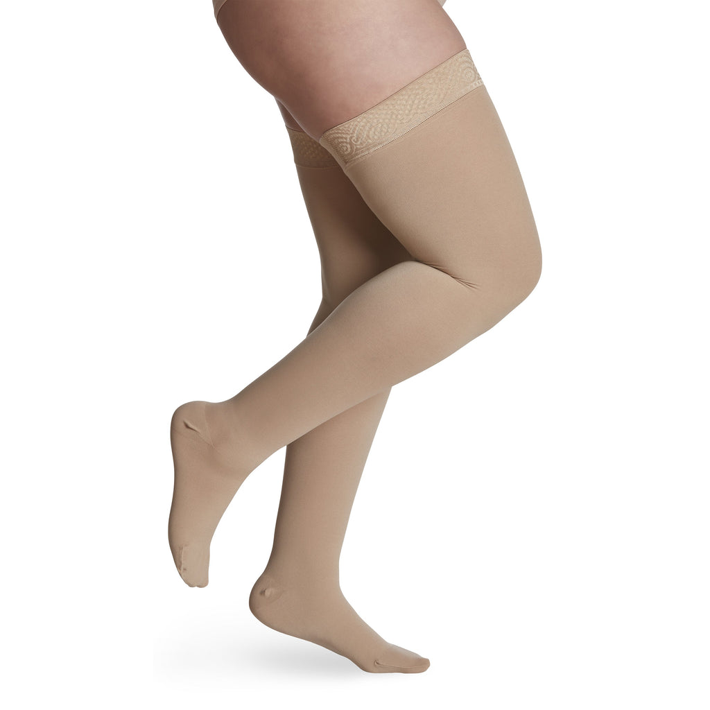 Sigvaris Opaque Women's Thigh High with Grip-Top 30-40 mmHg Compression Stockings – Honey