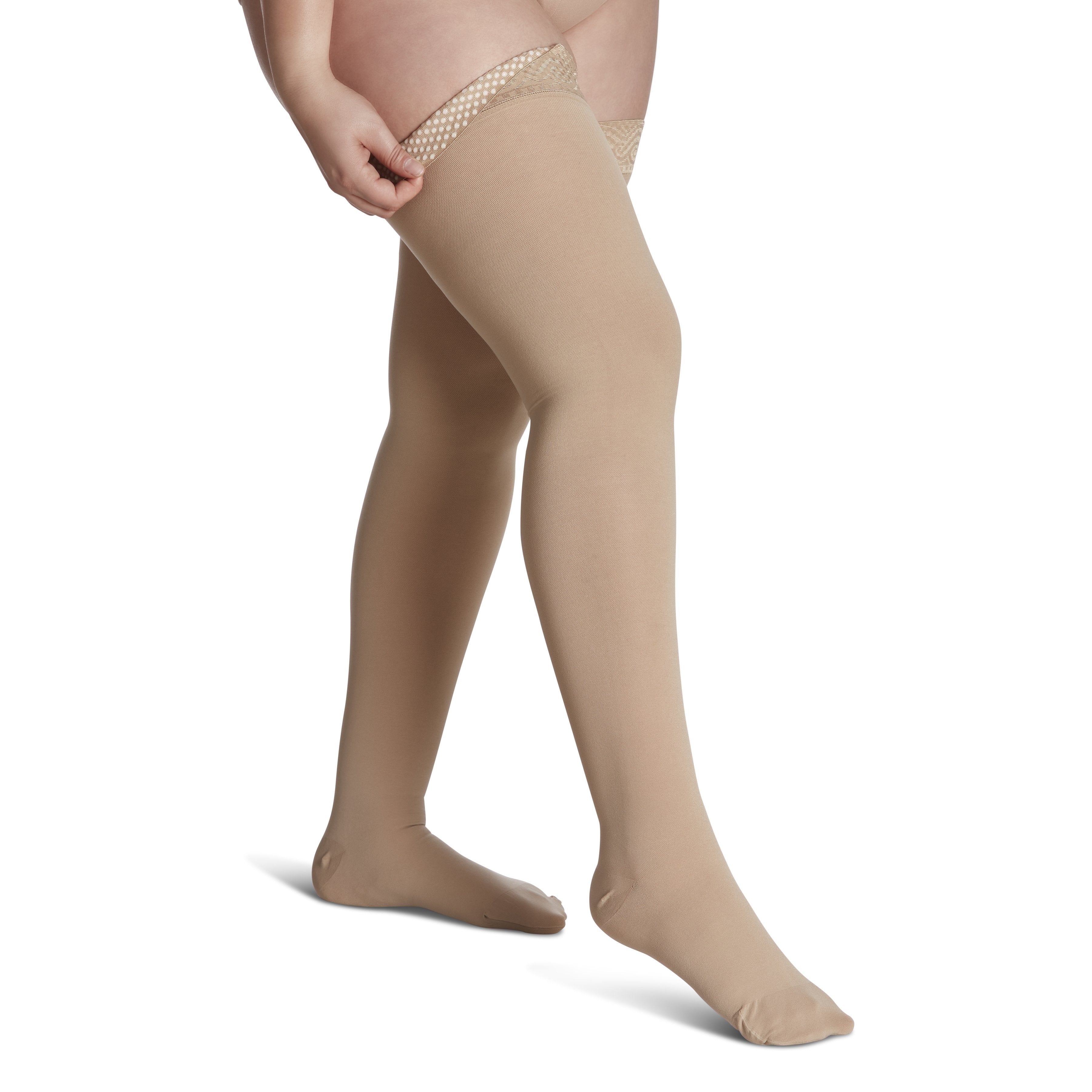 Sigvaris Opaque Women's Thigh High with Grip-Top 20-30 mmHg Compression Stockings – Honey