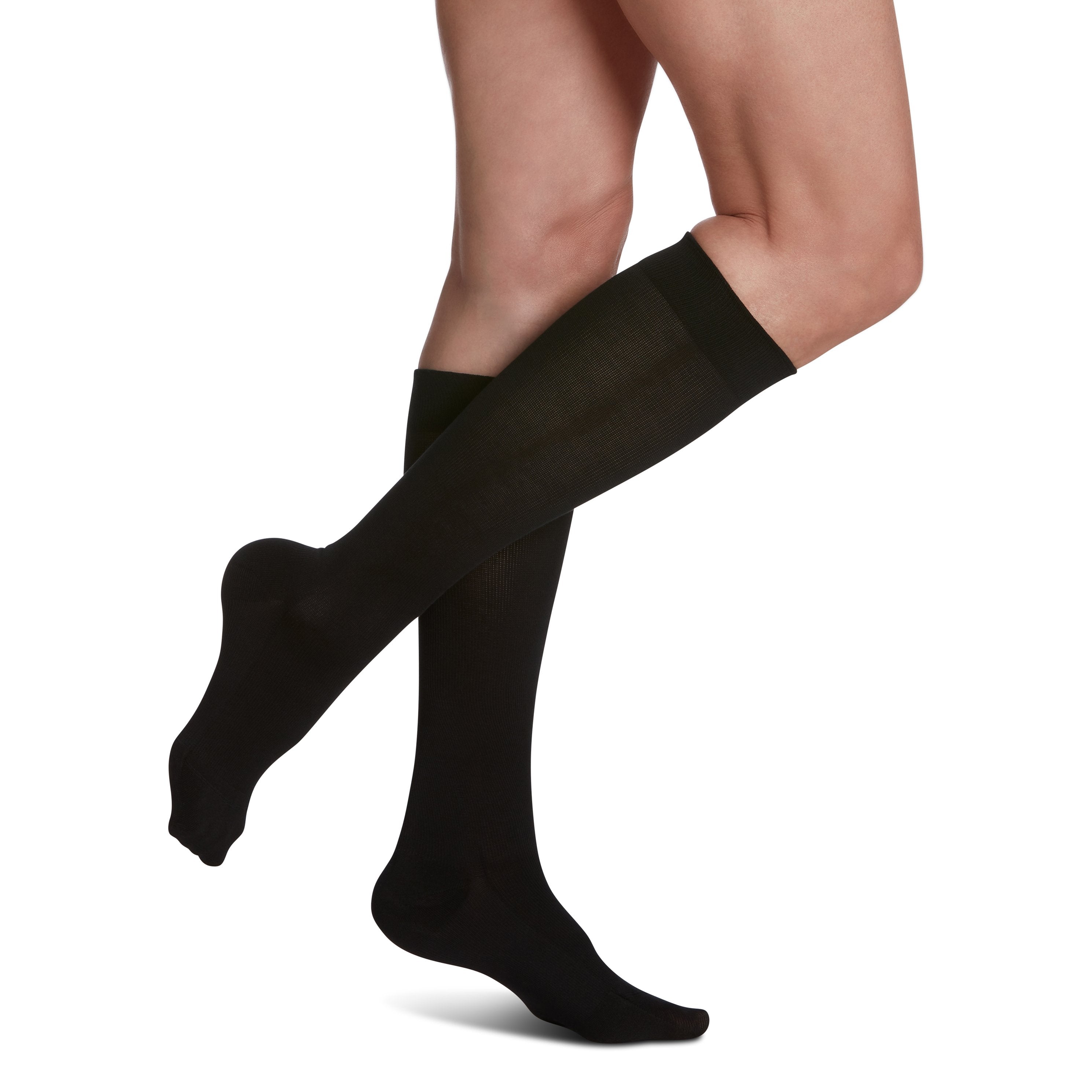 Sigvaris Sea Island Cotton Women's Knee High 15-20 mmHg Compression Socks – Black
