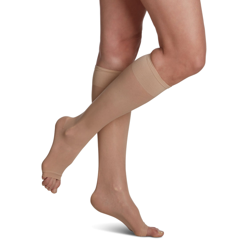Sigvaris Sheer Fashion Women's Knee High 15-20 mmHg Compression Socks Open Toe – Honey
