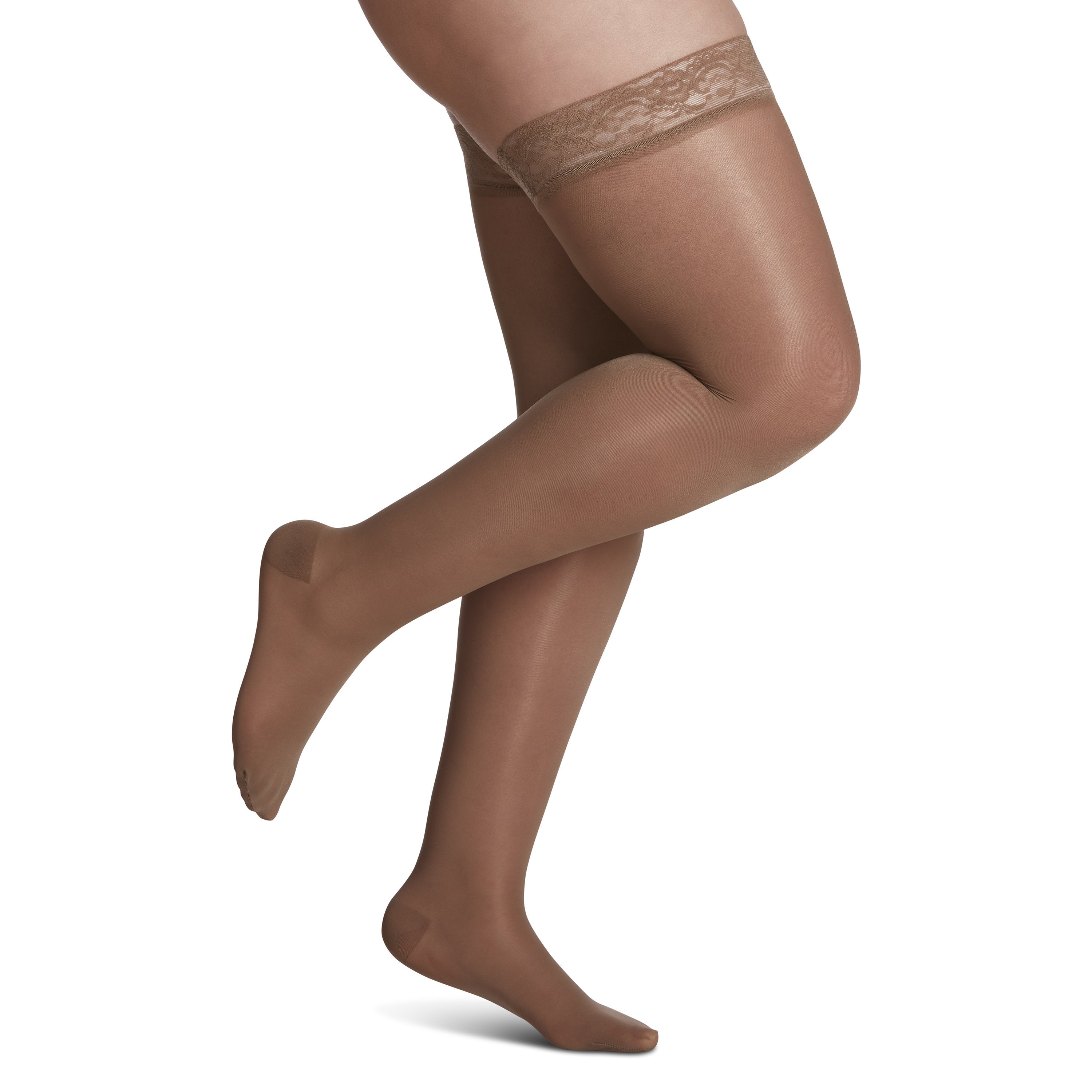 Sigvaris Sheer Fashion Women's Thigh High with Grip-Top 15-20 mmHg Compression Stockings – Caf