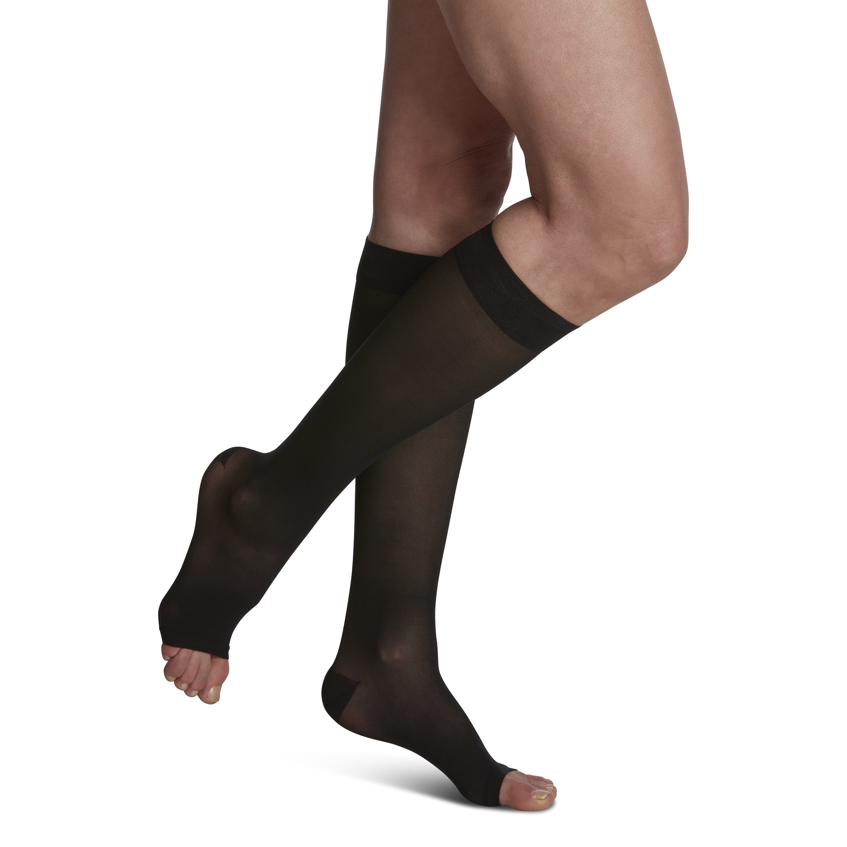 Sigvaris Sheer Knee High 15-20 mmHg Compression Socks Open Toe – Black