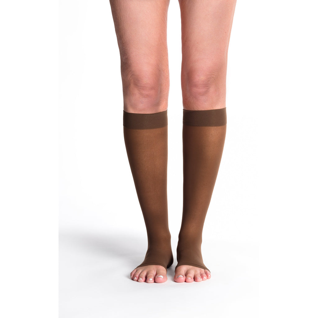 Sigvaris Sheer Knee High 20-30 mmHg Compression Socks Open Toe – Mocha
