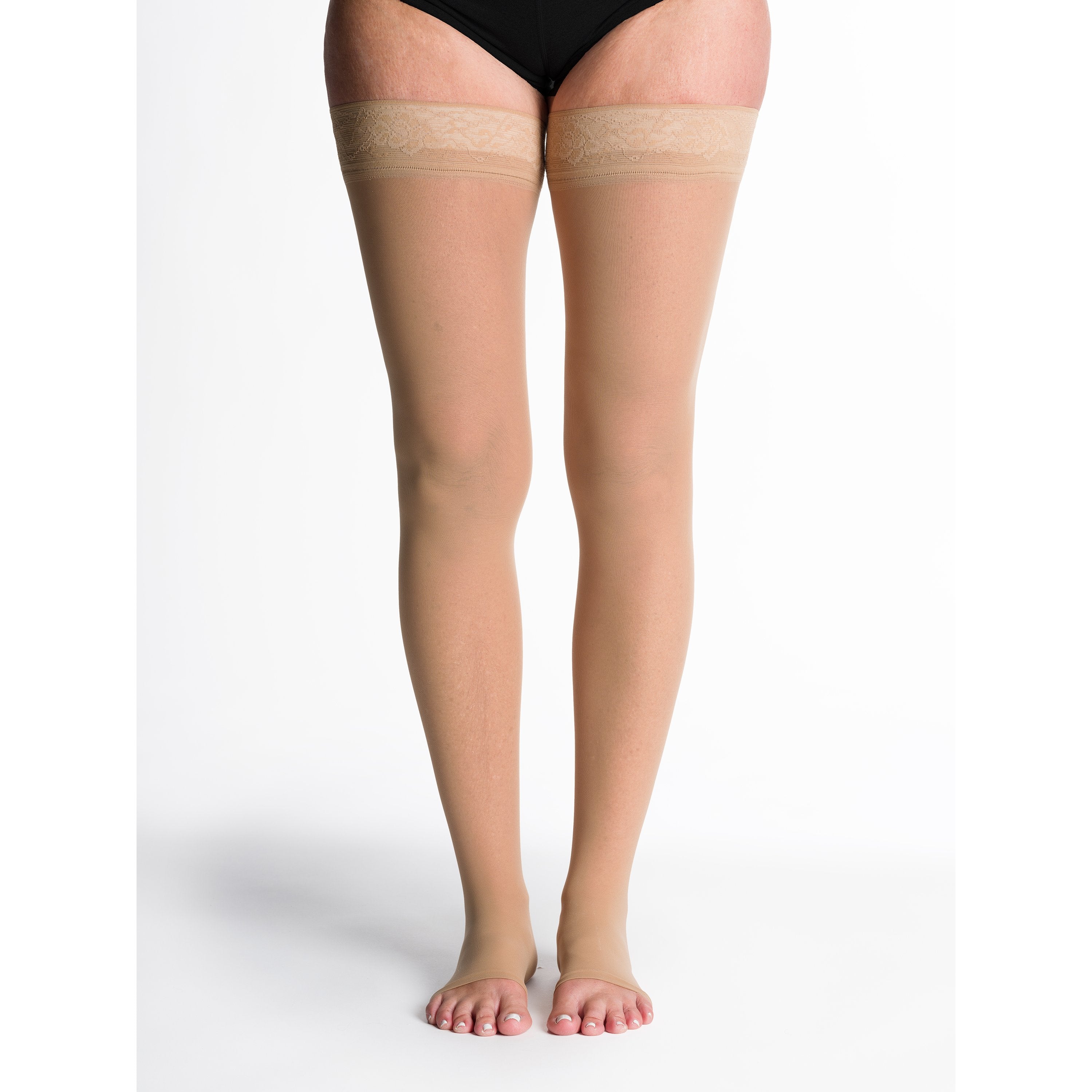 Sigvaris Sheer Thigh High with Grip-Top 15-20 mmHg Compression Stockings Open Toe – Golden