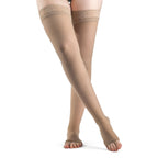 Sigvaris Sheer Thigh High with Grip-Top 15-20 mmHg Compression Stockings Open Toe – Honey