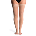 Sigvaris Sheer Thigh High with Grip-Top 30-40 mmHg Compression Stockings Open Toe – Toasted Almond