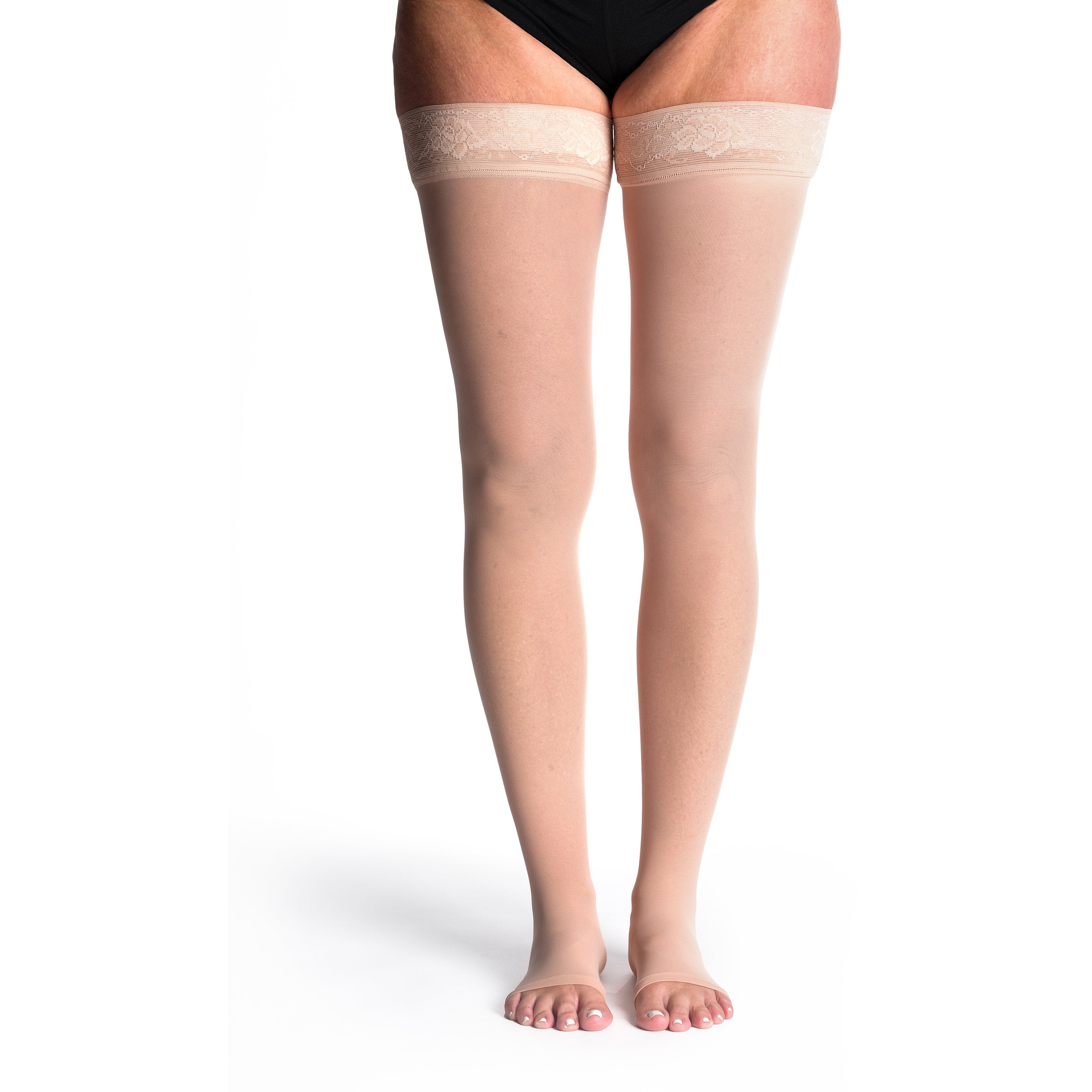 Sigvaris Sheer Thigh High with Grip-Top 30-40 mmHg Compression Stockings Open Toe – Warm Sand