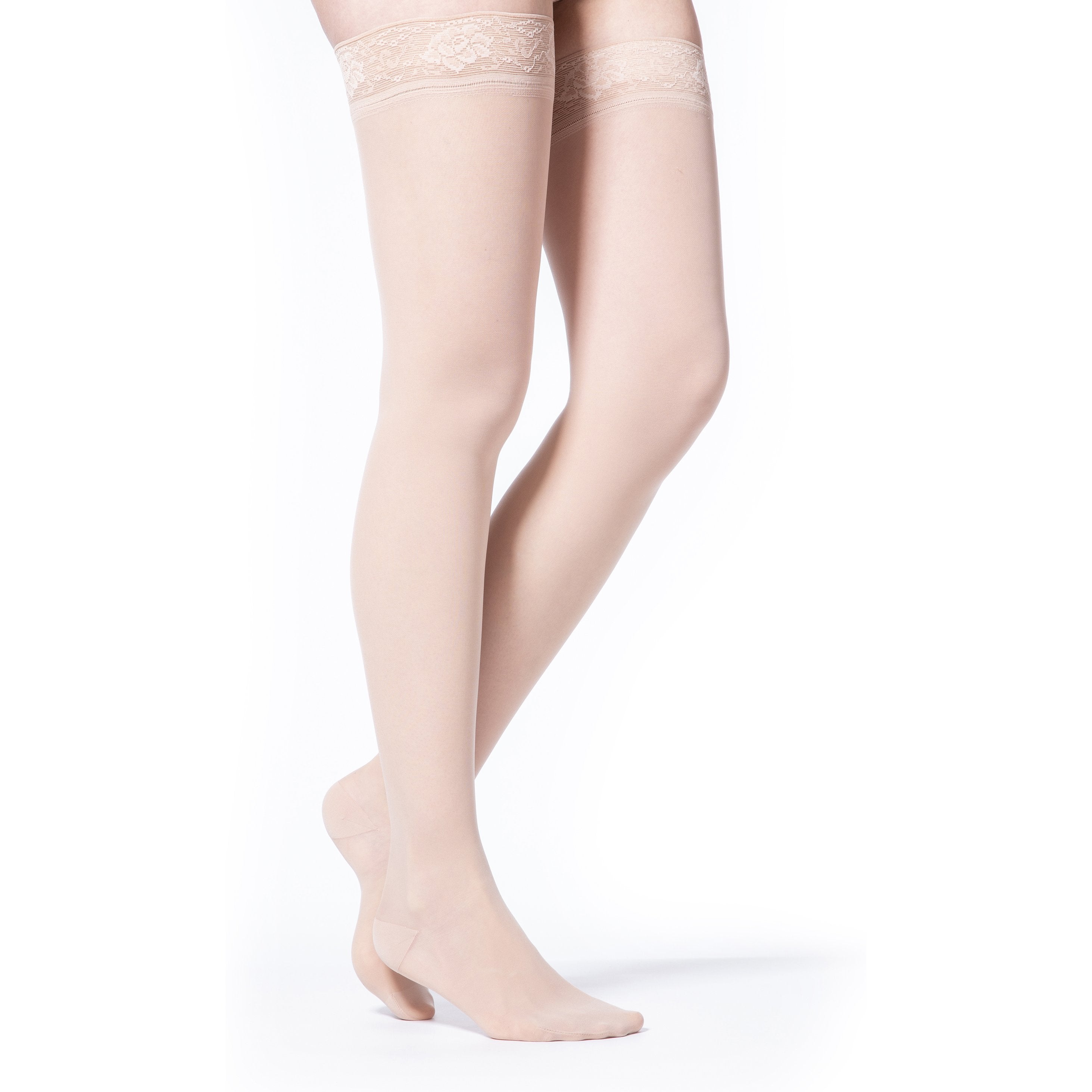 Sigvaris Sheer Women's Thigh High with Grip-Top 20-30 mmHg Compression Stockings – Warm Sand