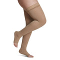 Sigvaris Soft Opaque Thigh High with Grip-Top 15-20 mmHg Compression Stockings Open Toe – Chai