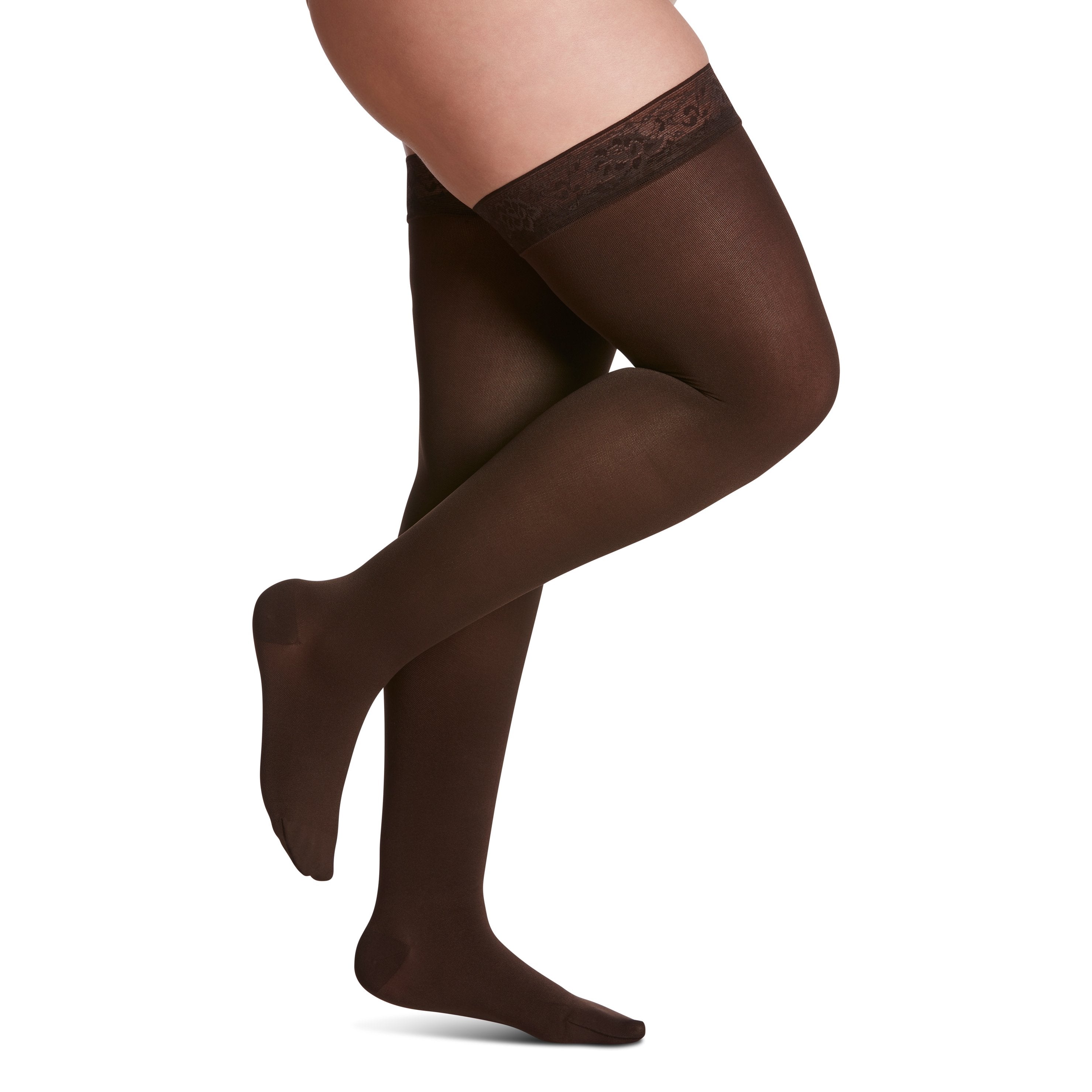 Sigvaris Soft Opaque Women's Thigh High with Grip-Top 15-20 mmHg Compression Stockings – Espresso