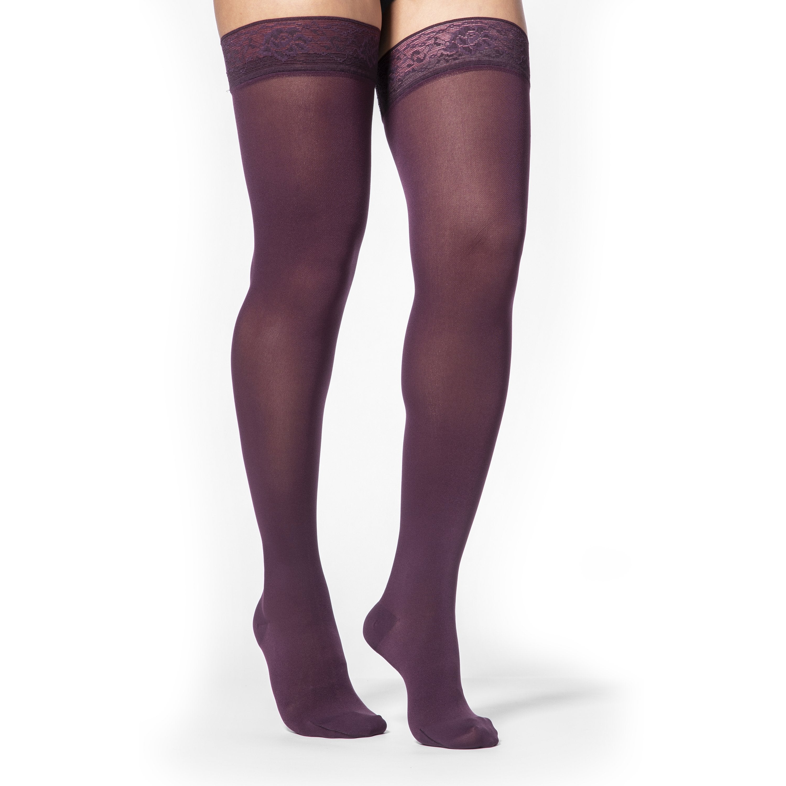 Sigvaris Soft Opaque Women's Thigh High with Grip-Top 15-20 mmHg Compression Stockings – Mulberry