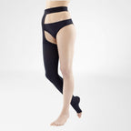 Bauerfeind VenoTrain Impuls Thigh High Waist Attachment 30-40 mmHg Compression Socks Open Toe – Black