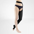 Bauerfeind VenoTrain Soft Thigh High Waist Attachment 20-30 mmHg Compression Socks Open Toe - Standard Colours – Black